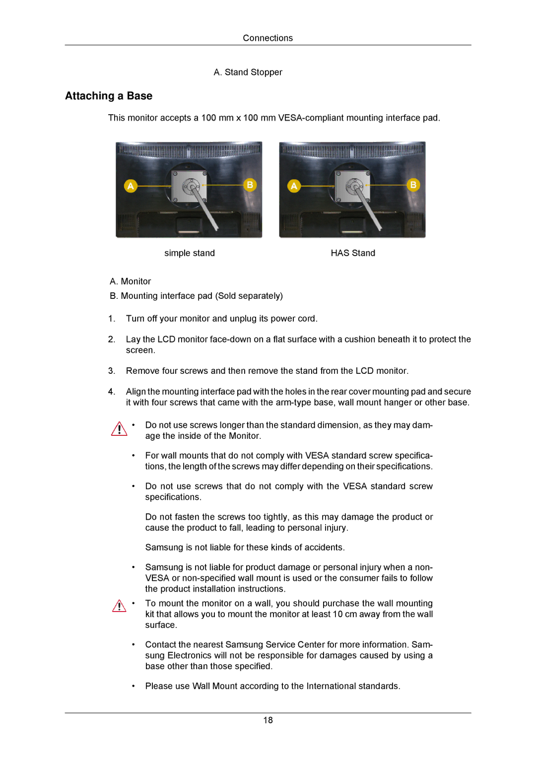 Samsung LS23MYZKFV/XAA, LS23MYZABC/EDC, LS23MYZABCA/EN, LS23MYZASC/EDC, LS23MYZABCABEN manual Attaching a Base 