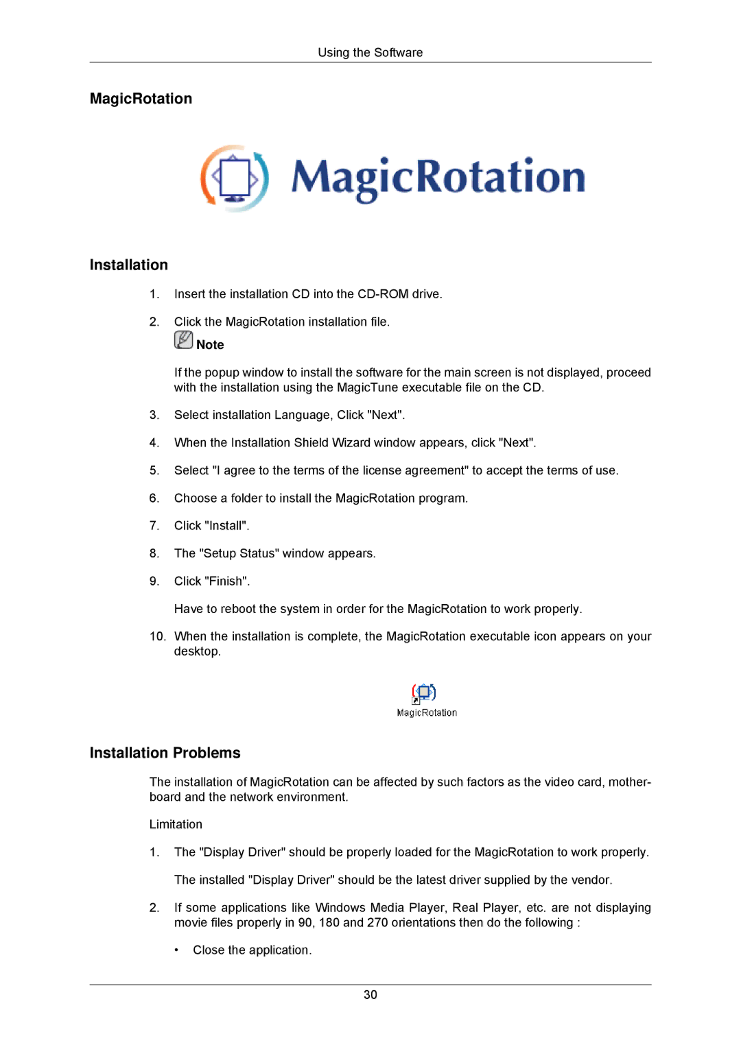 Samsung LS23MYZABCA/EN, LS23MYZABC/EDC, LS23MYZASC/EDC, LS23MYZABCABEN, LS23MYZKFV/XAA manual MagicRotation Installation 