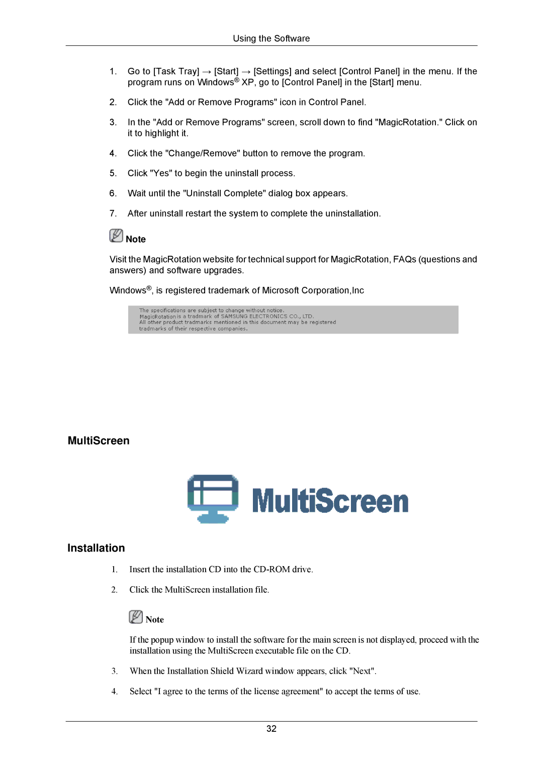 Samsung LS23MYZABCABEN, LS23MYZABC/EDC, LS23MYZABCA/EN, LS23MYZASC/EDC, LS23MYZKFV/XAA manual MultiScreen Installation 