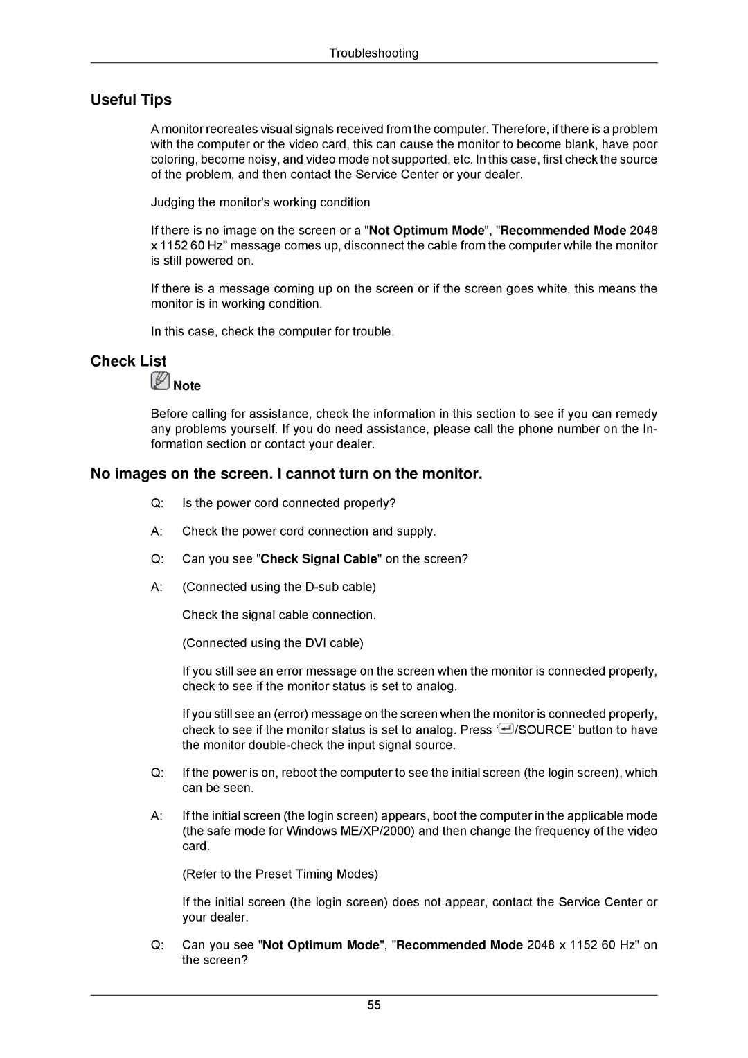 Samsung LS23MYZASC/EDC, LS23MYZABC/EDC manual Useful Tips, Check List, No images on the screen. I cannot turn on the monitor 