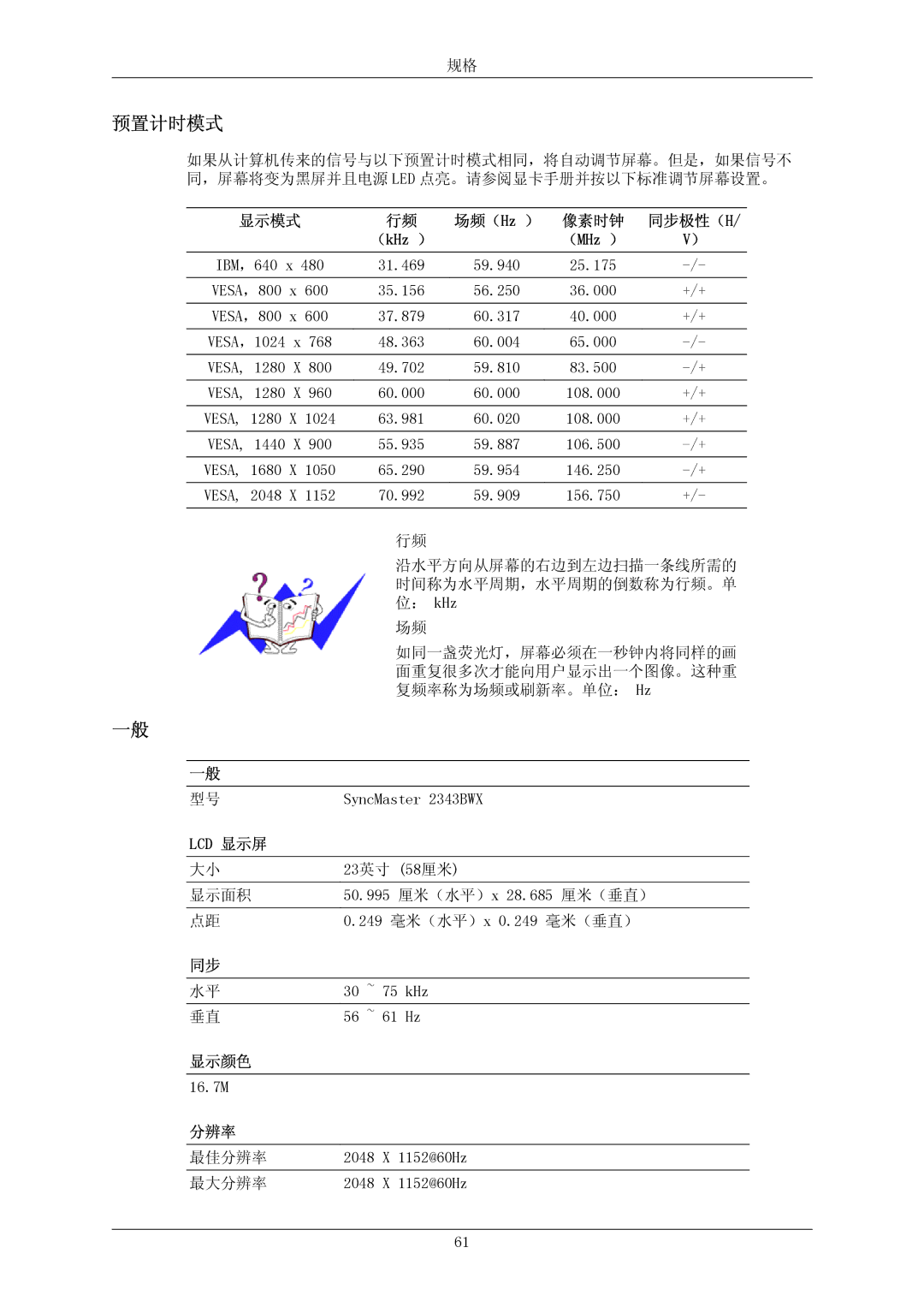 Samsung LS23MYZABC/EDC, LS23MYZABCA/EN, LS23MYZASC/EDC, LS23MYZABCABEN manual 预置计时模式, （kHz ） （MHz ） 