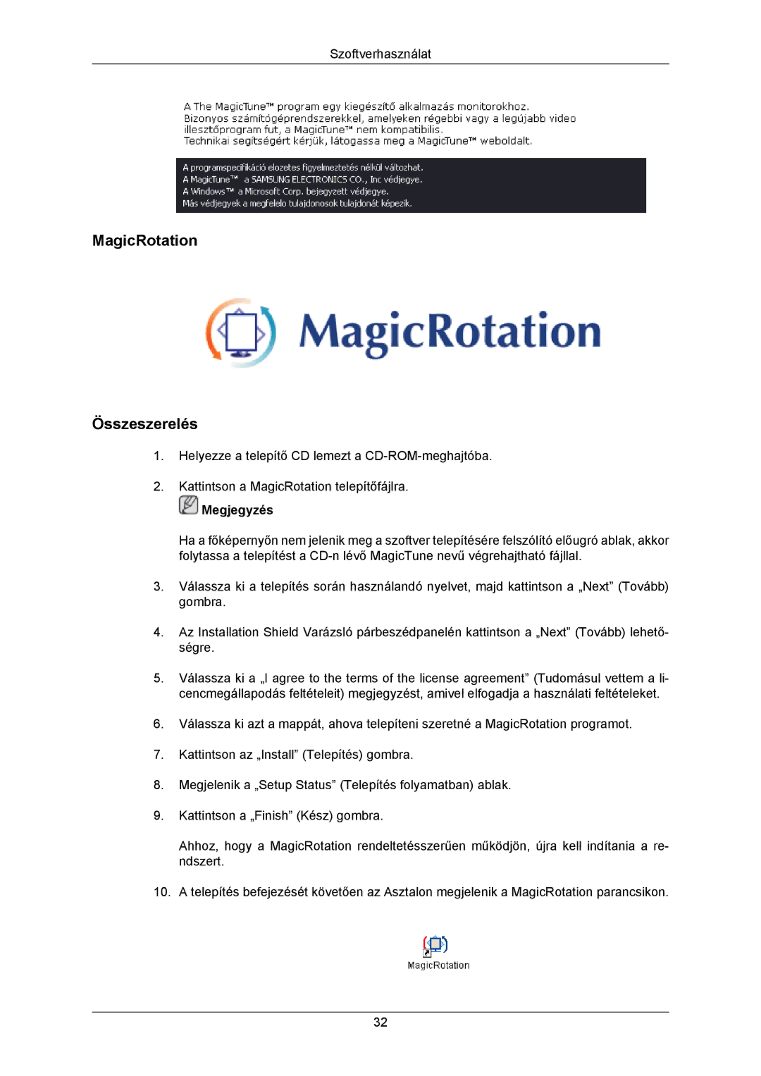 Samsung LS23MYZABCA/EN, LS23MYZABC/EDC, LS23MYZASC/EDC, LS23MYZABCABEN manual MagicRotation Összeszerelés 