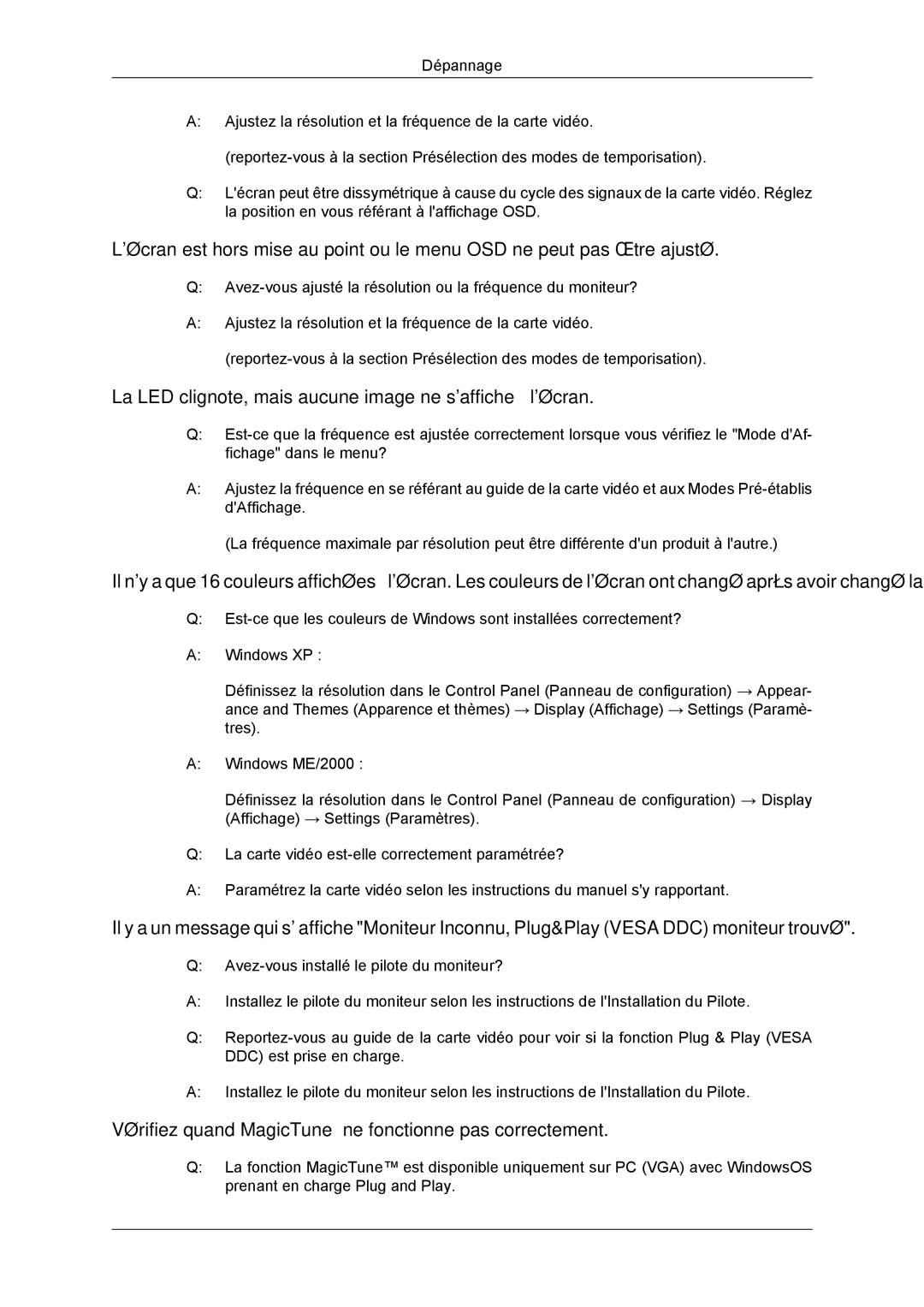 Samsung LS23MYZABCA/EN, LS23MYZABC/EDC manual La LED clignote, mais aucune image ne saffiche à lécran 