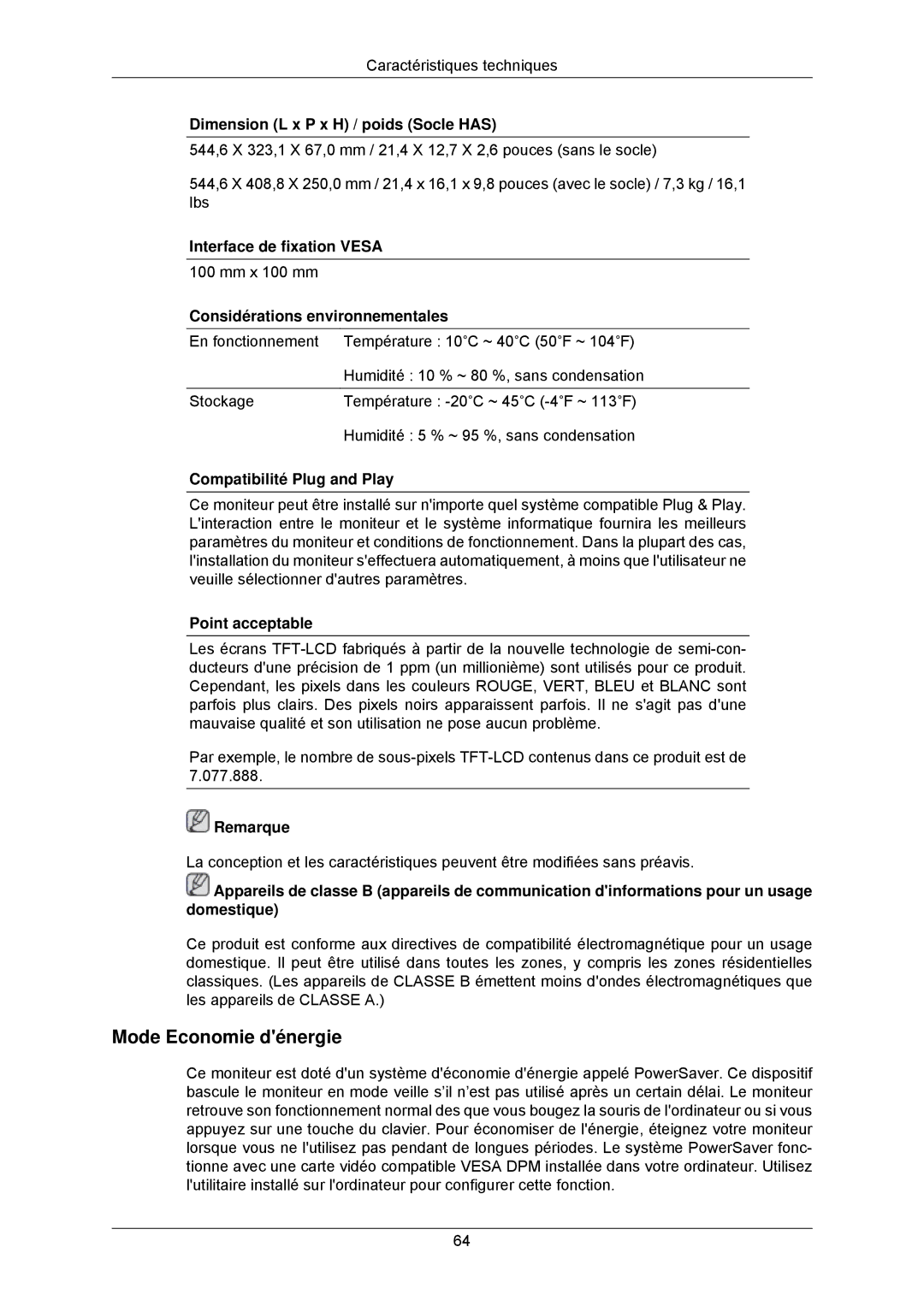 Samsung LS23MYZABC/EDC, LS23MYZABCA/EN manual Mode Economie dénergie 