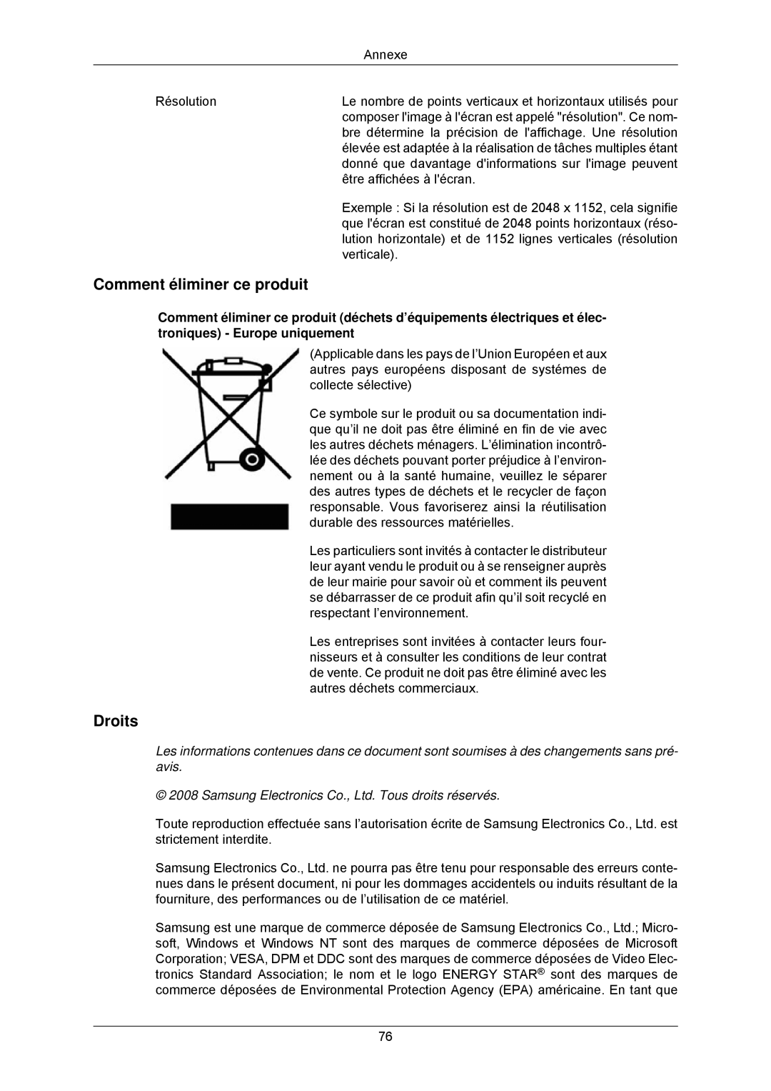 Samsung LS23MYZABC/EDC, LS23MYZABCA/EN manual Comment éliminer ce produit, Droits 