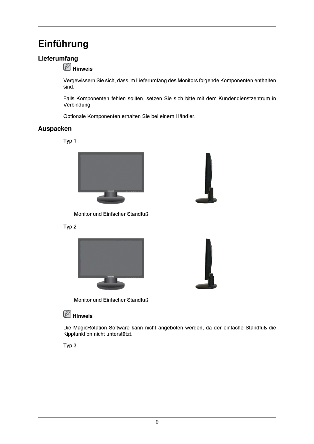 Samsung LS23MYZABC/EDC, LS23MYZABCA/EN manual Einführung, Lieferumfang, Auspacken 