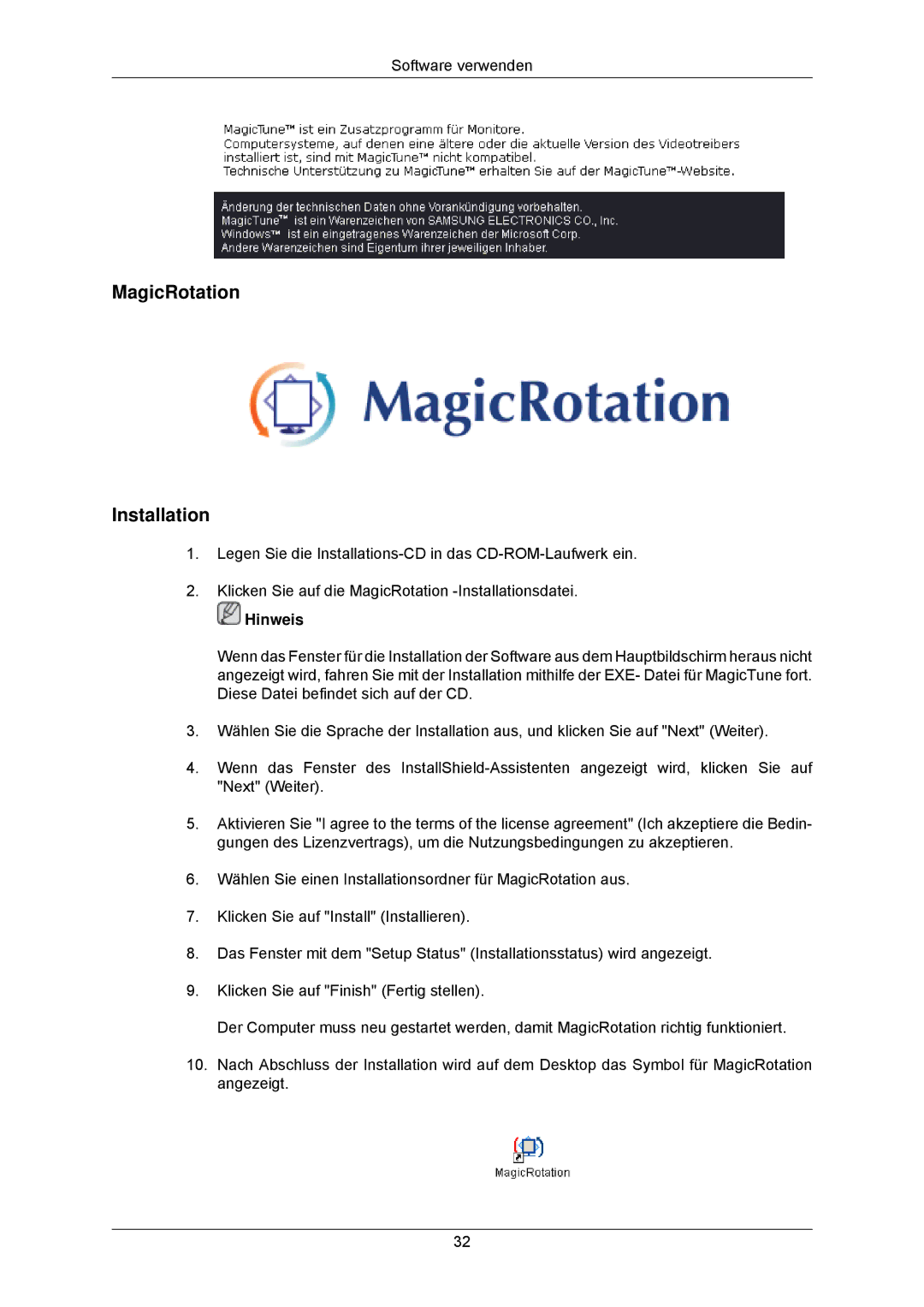 Samsung LS23MYZABCA/EN, LS23MYZABC/EDC manual MagicRotation Installation 