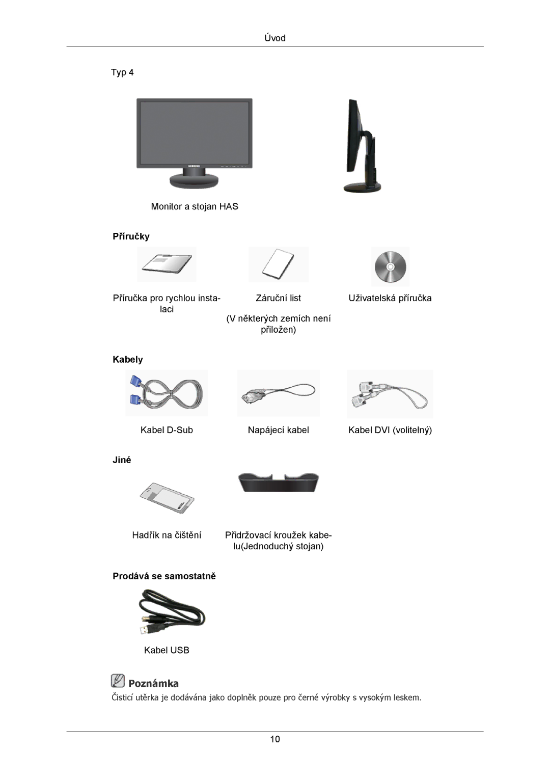 Samsung LS23MYZABCA/EN, LS23MYZABC/EDC manual Příručky, Kabely, Jiné, Prodává se samostatně 