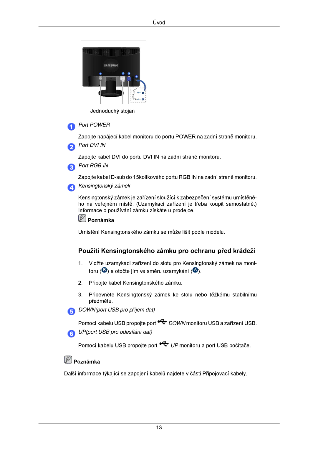 Samsung LS23MYZABC/EDC, LS23MYZABCA/EN manual Použití Kensingtonského zámku pro ochranu před krádeží, Kensingtonský zámek 