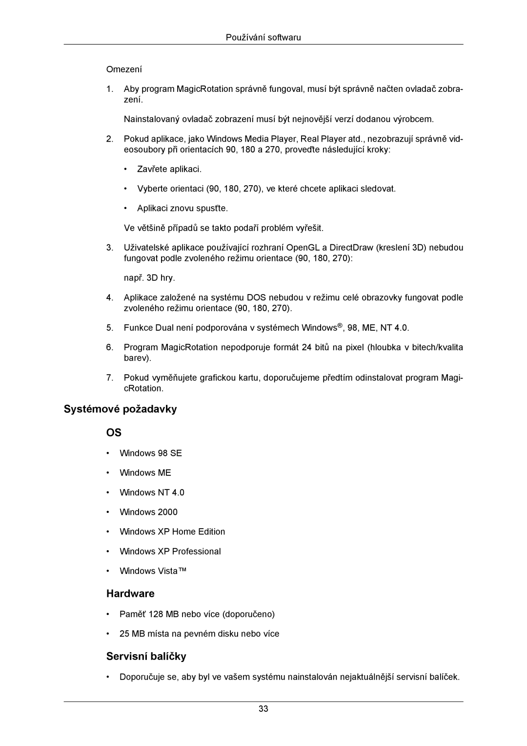 Samsung LS23MYZABC/EDC, LS23MYZABCA/EN manual Servisní balíčky 