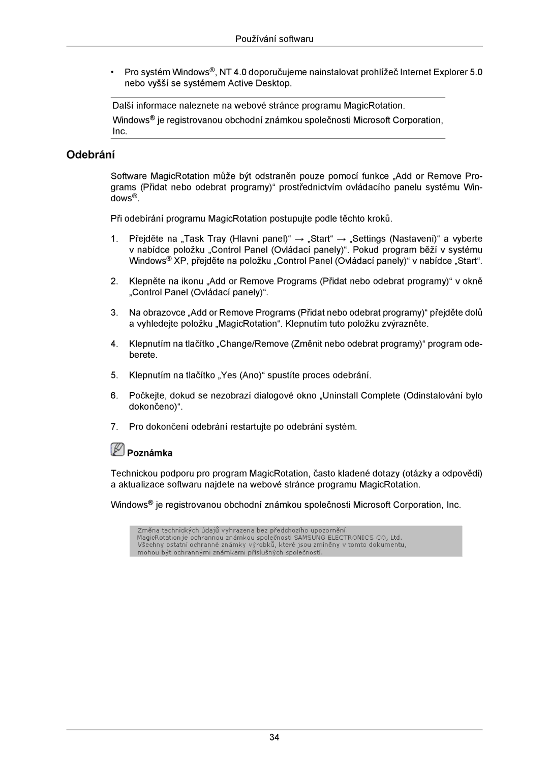 Samsung LS23MYZABCA/EN, LS23MYZABC/EDC manual Odebrání 