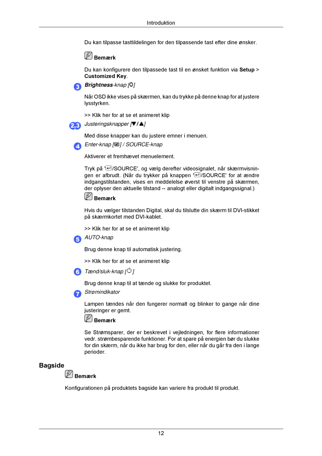 Samsung LS23MYZABCA/EN, LS23MYZABC/EDC manual Bagside, Brightness-knap 