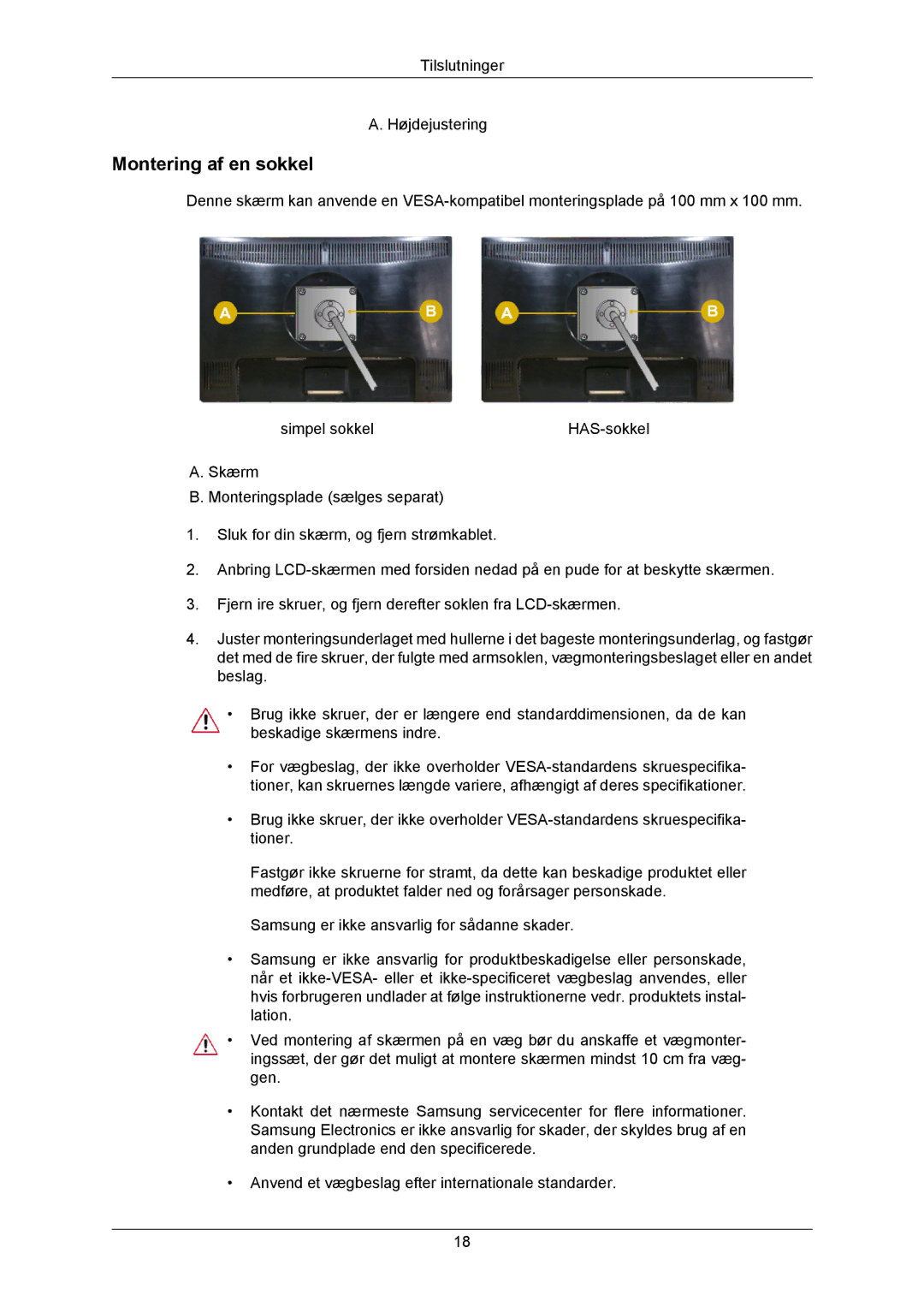 Samsung LS23MYZABCA/EN, LS23MYZABC/EDC manual Montering af en sokkel 