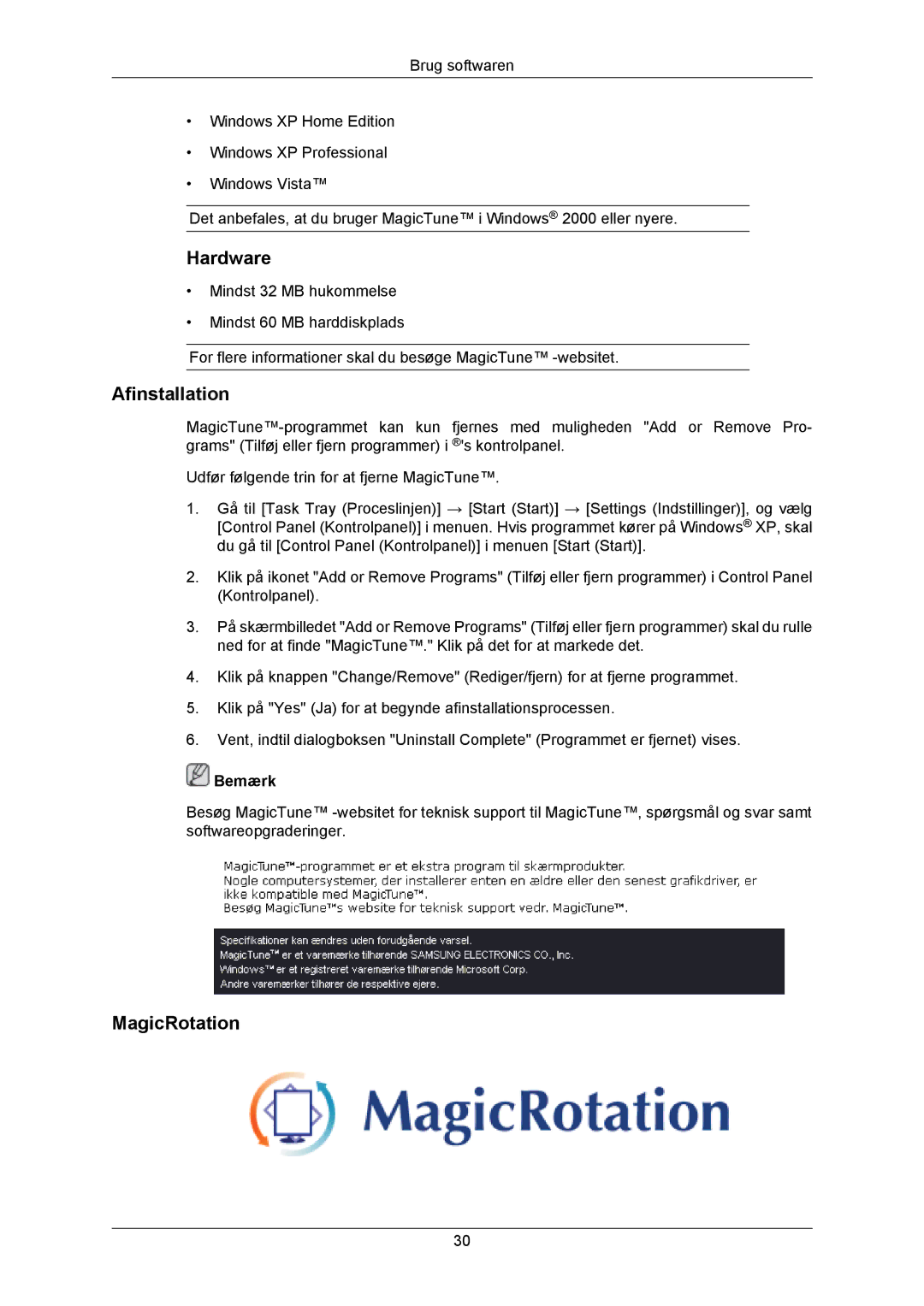 Samsung LS23MYZABCA/EN, LS23MYZABC/EDC manual Hardware, Afinstallation, MagicRotation 