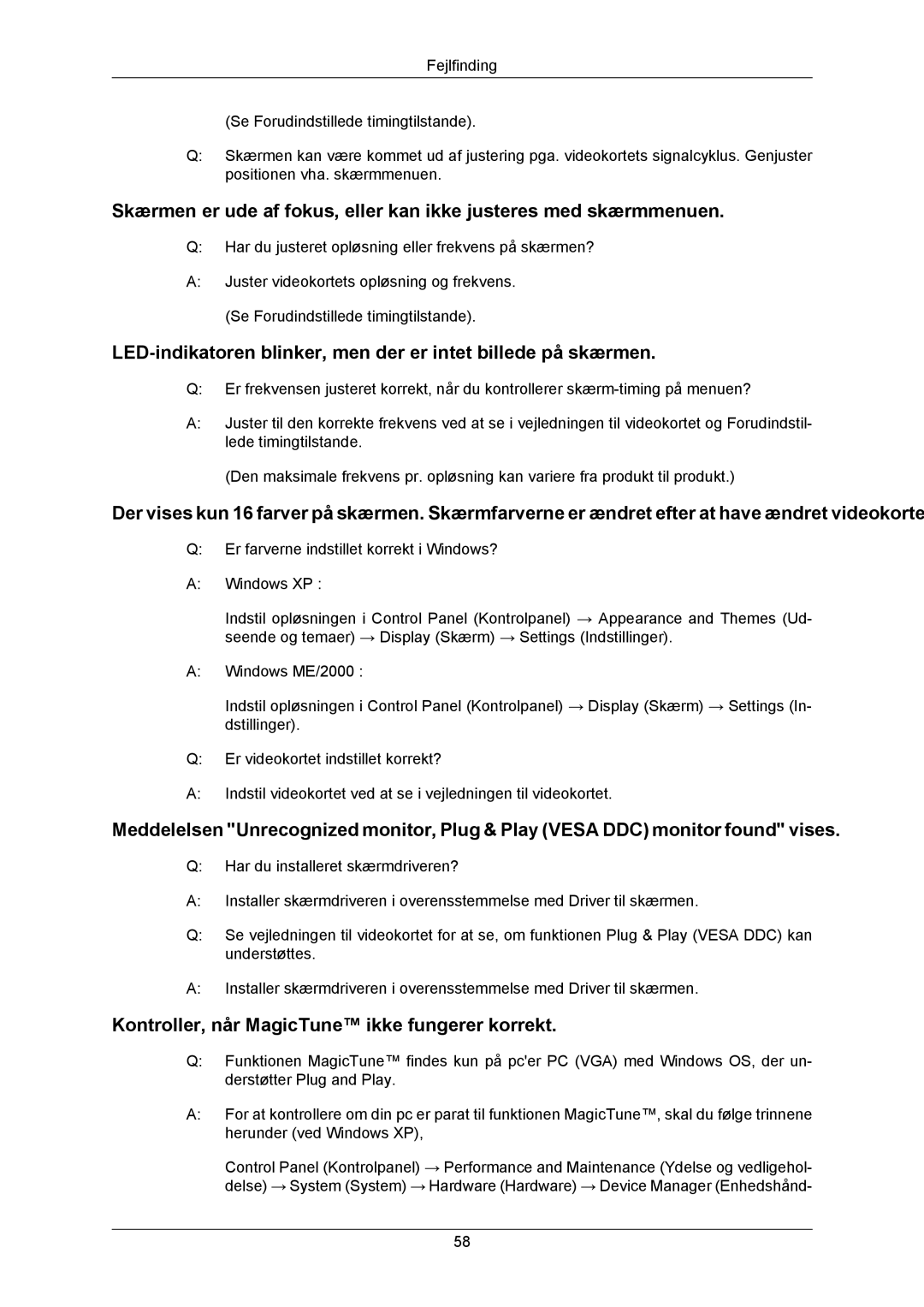 Samsung LS23MYZABCA/EN, LS23MYZABC/EDC manual LED-indikatoren blinker, men der er intet billede på skærmen 