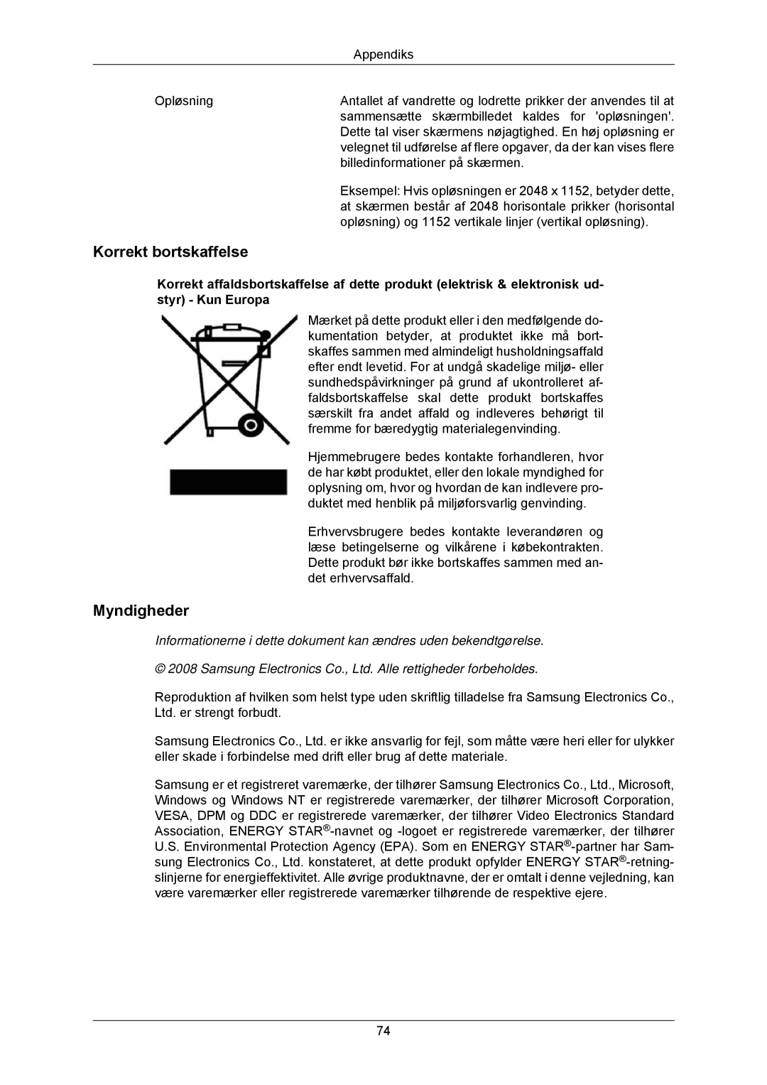 Samsung LS23MYZABCA/EN, LS23MYZABC/EDC manual Korrekt bortskaffelse, Myndigheder 