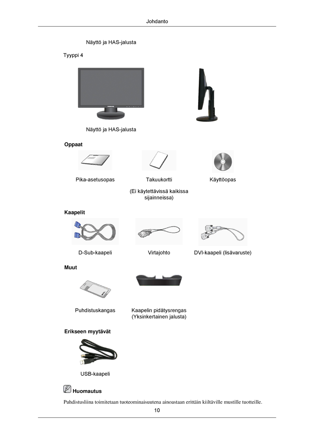 Samsung LS23MYZABCA/EN, LS23MYZABC/EDC manual Oppaat, Kaapelit, Muut, Erikseen myytävät 