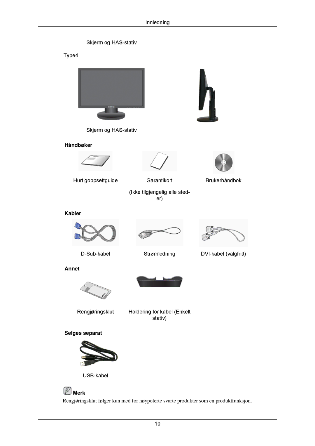 Samsung LS23MYZABCA/EN, LS23MYZABC/EDC manual Håndbøker, Kabler, Annet, Selges separat 