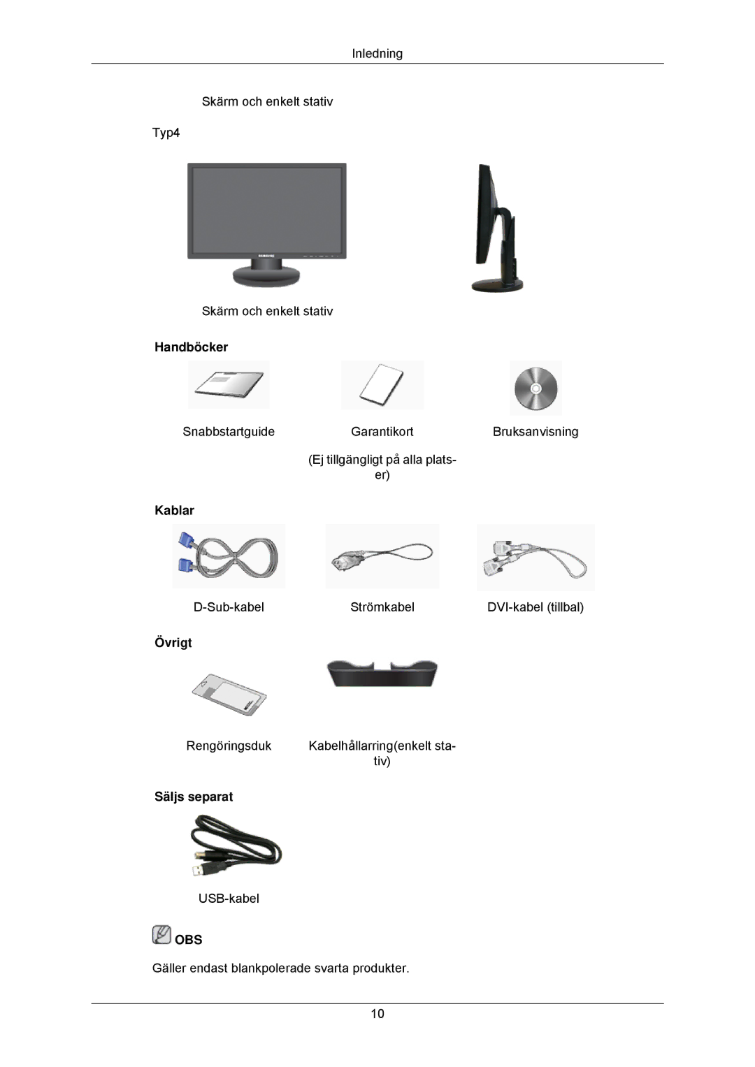 Samsung LS23MYZABCA/EN, LS23MYZABC/EDC manual Handböcker, Kablar, Övrigt, Säljs separat 