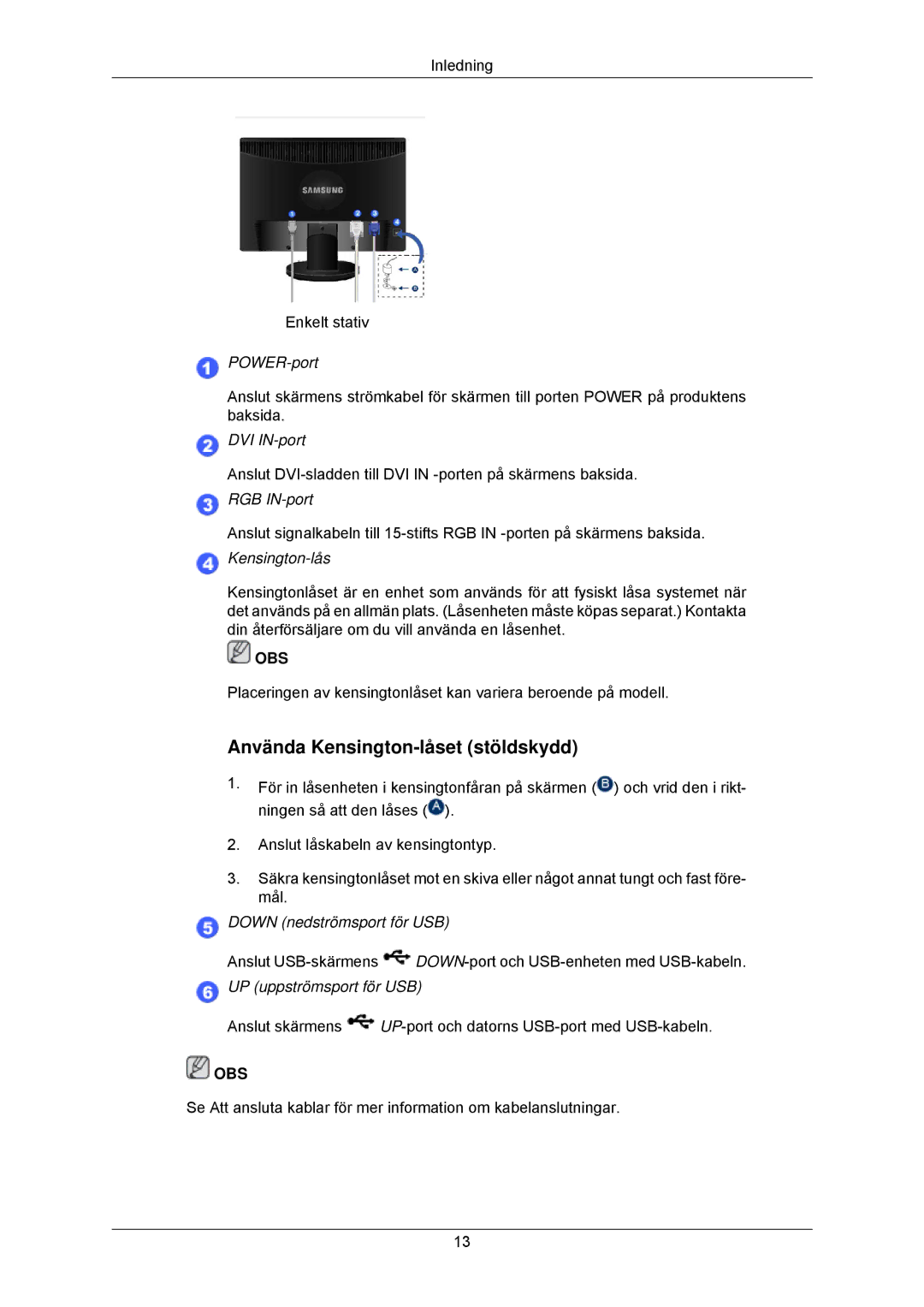 Samsung LS23MYZABC/EDC, LS23MYZABCA/EN manual Använda Kensington-låset stöldskydd 