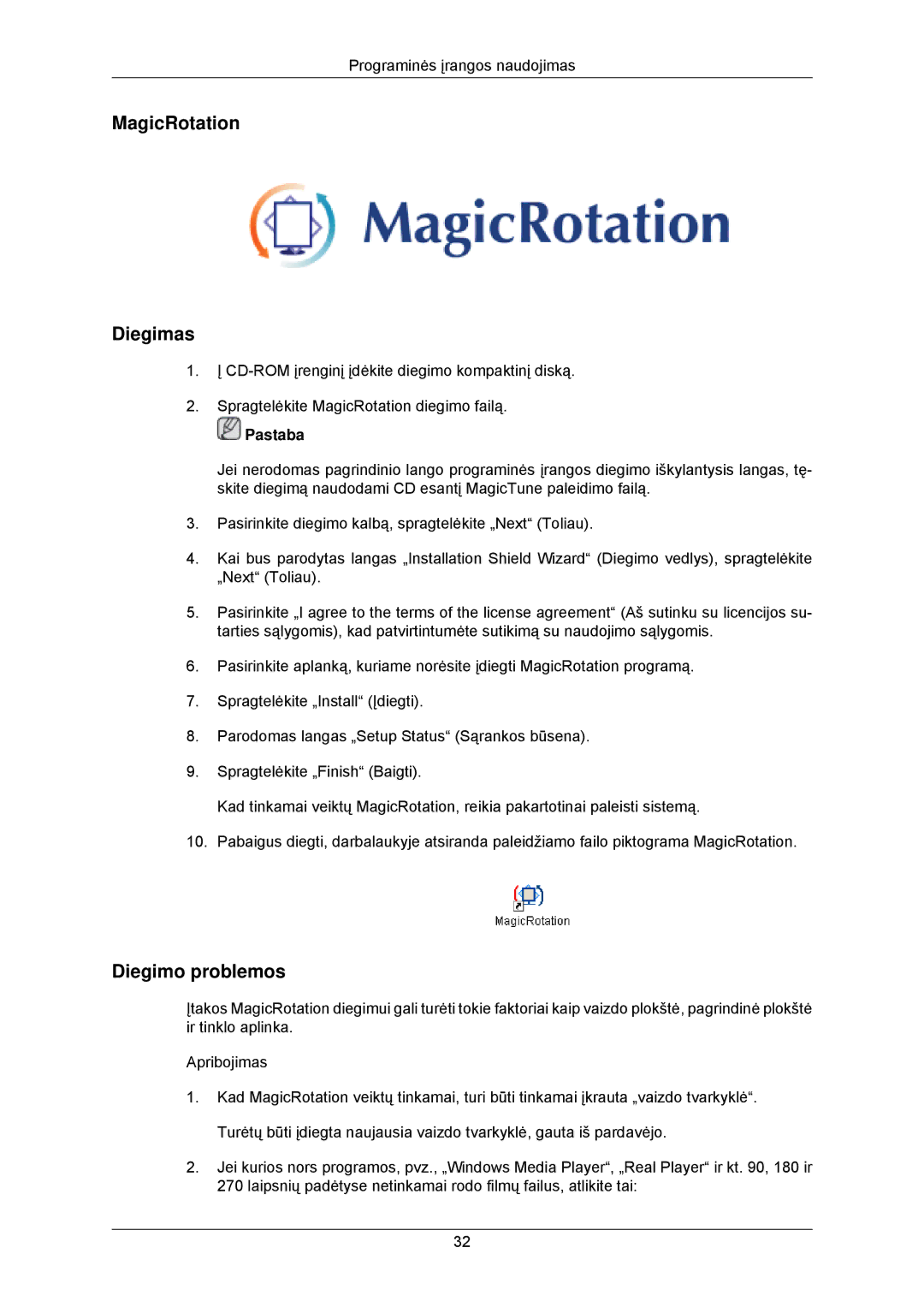 Samsung LS23MYZABCA/EN, LS23MYZABC/EDC manual MagicRotation Diegimas 