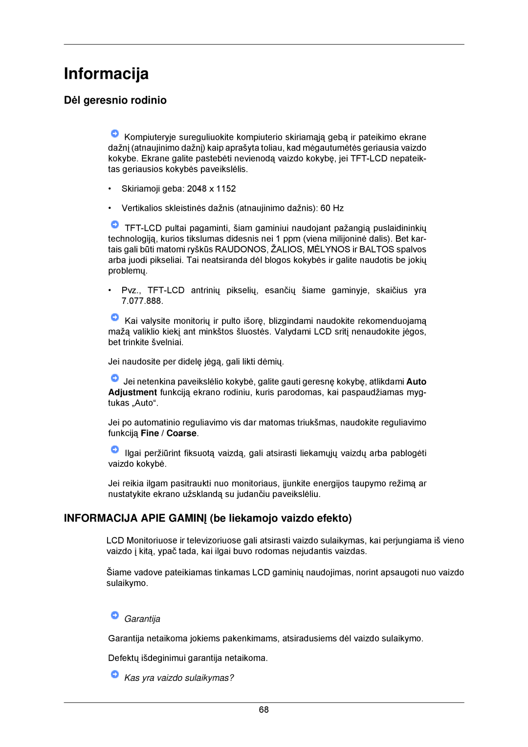 Samsung LS23MYZABCA/EN, LS23MYZABC/EDC manual Dėl geresnio rodinio, Informacija Apie Gaminį be liekamojo vaizdo efekto 