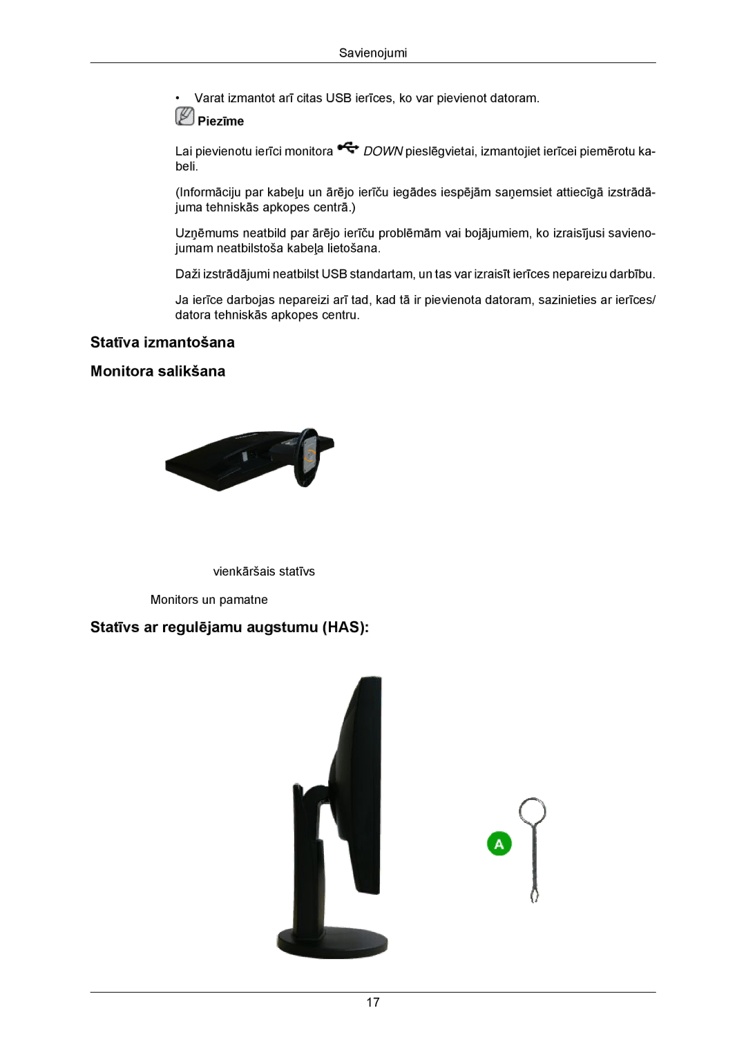 Samsung LS23MYZABC/EDC, LS23MYZABCA/EN manual Statīva izmantošana Monitora salikšana, Statīvs ar regulējamu augstumu has 