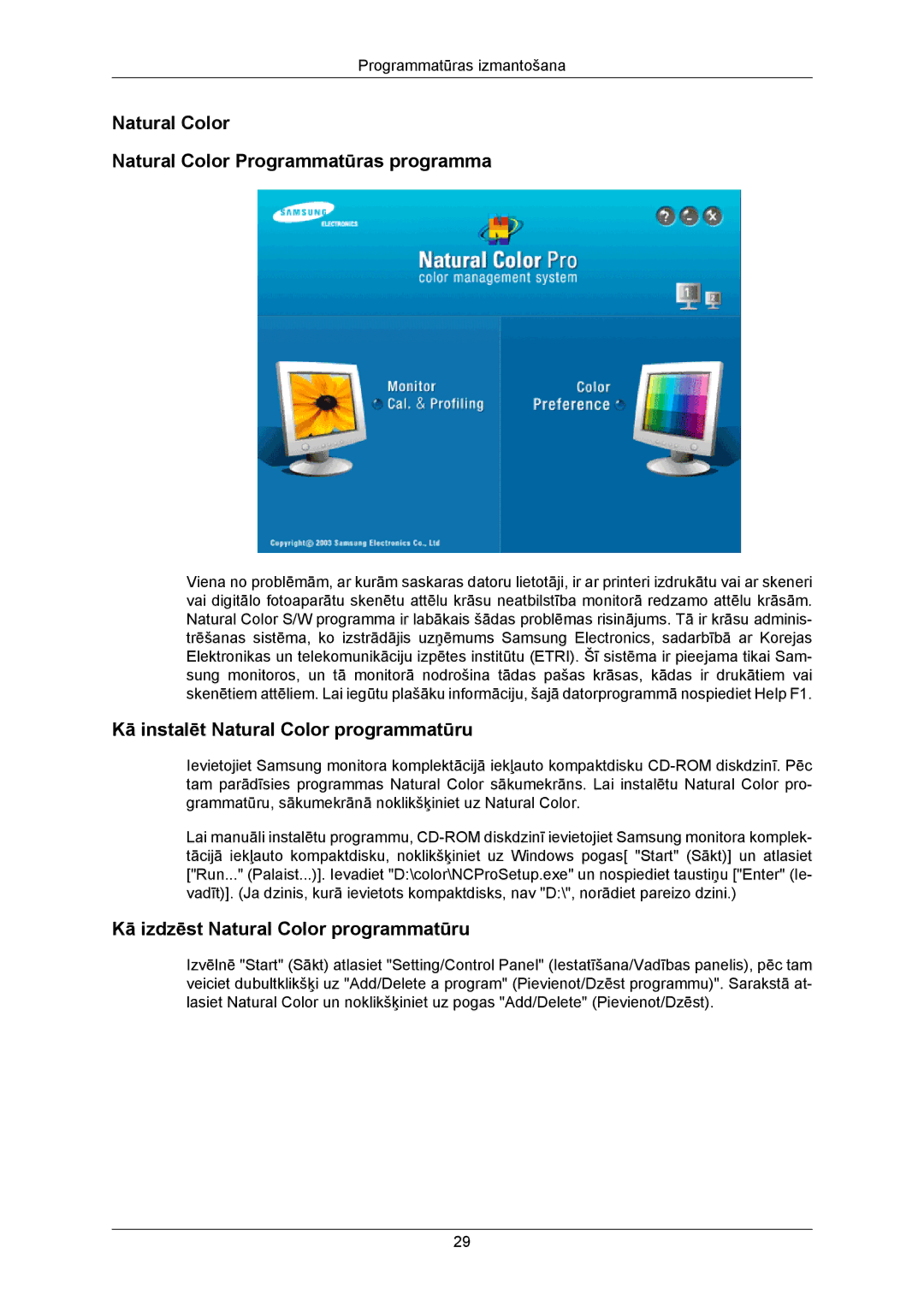 Samsung LS23MYZABC/EDC manual Natural Color Natural Color Programmatūras programma, Kā instalēt Natural Color programmatūru 