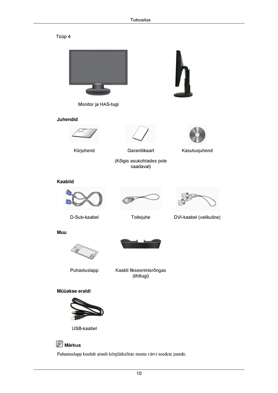 Samsung LS23MYZABCA/EN, LS23MYZABC/EDC manual Juhendid, Kaablid, Muu, Müüakse eraldi 