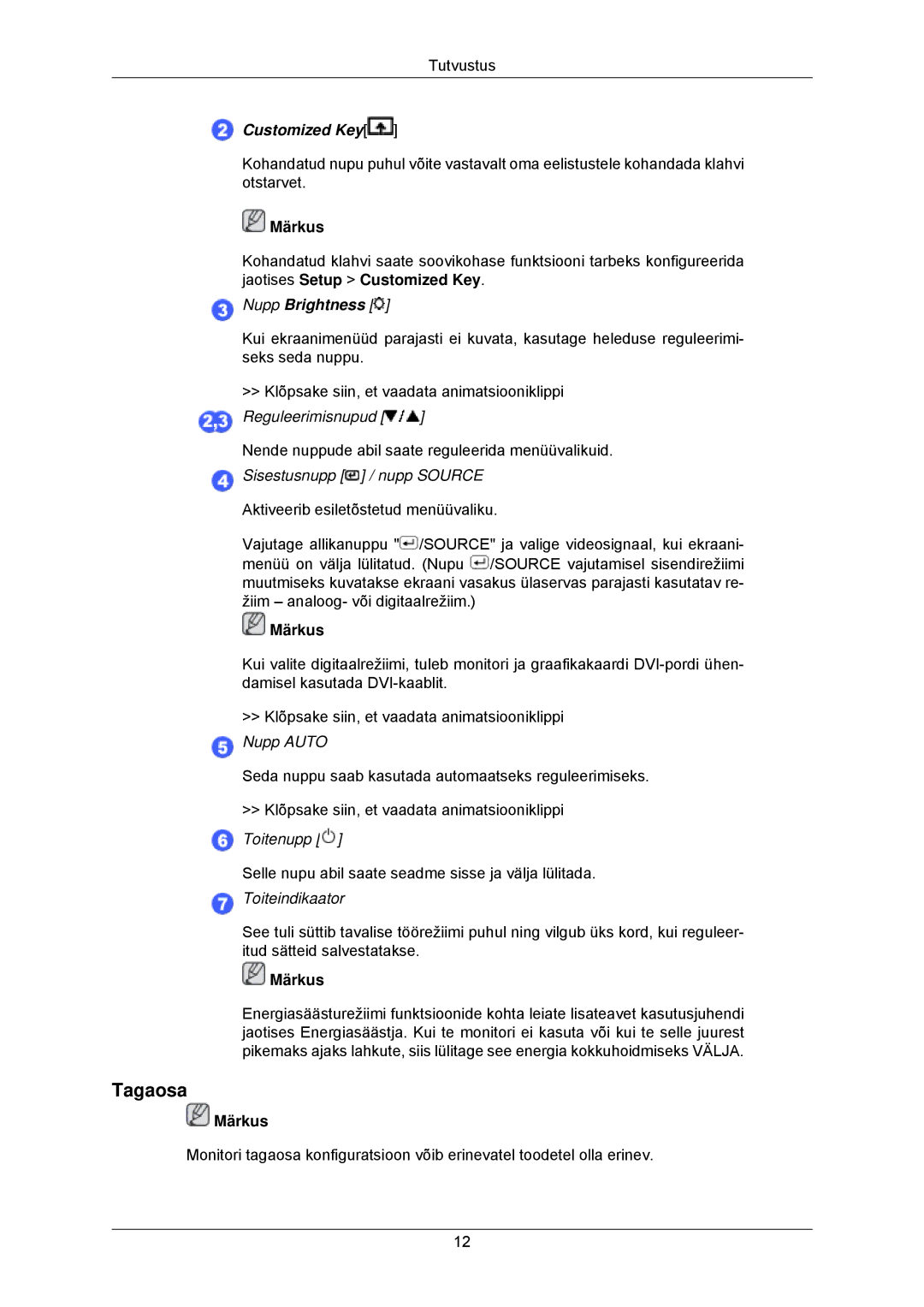 Samsung LS23MYZABCA/EN, LS23MYZABC/EDC manual Tagaosa, Customized Key 