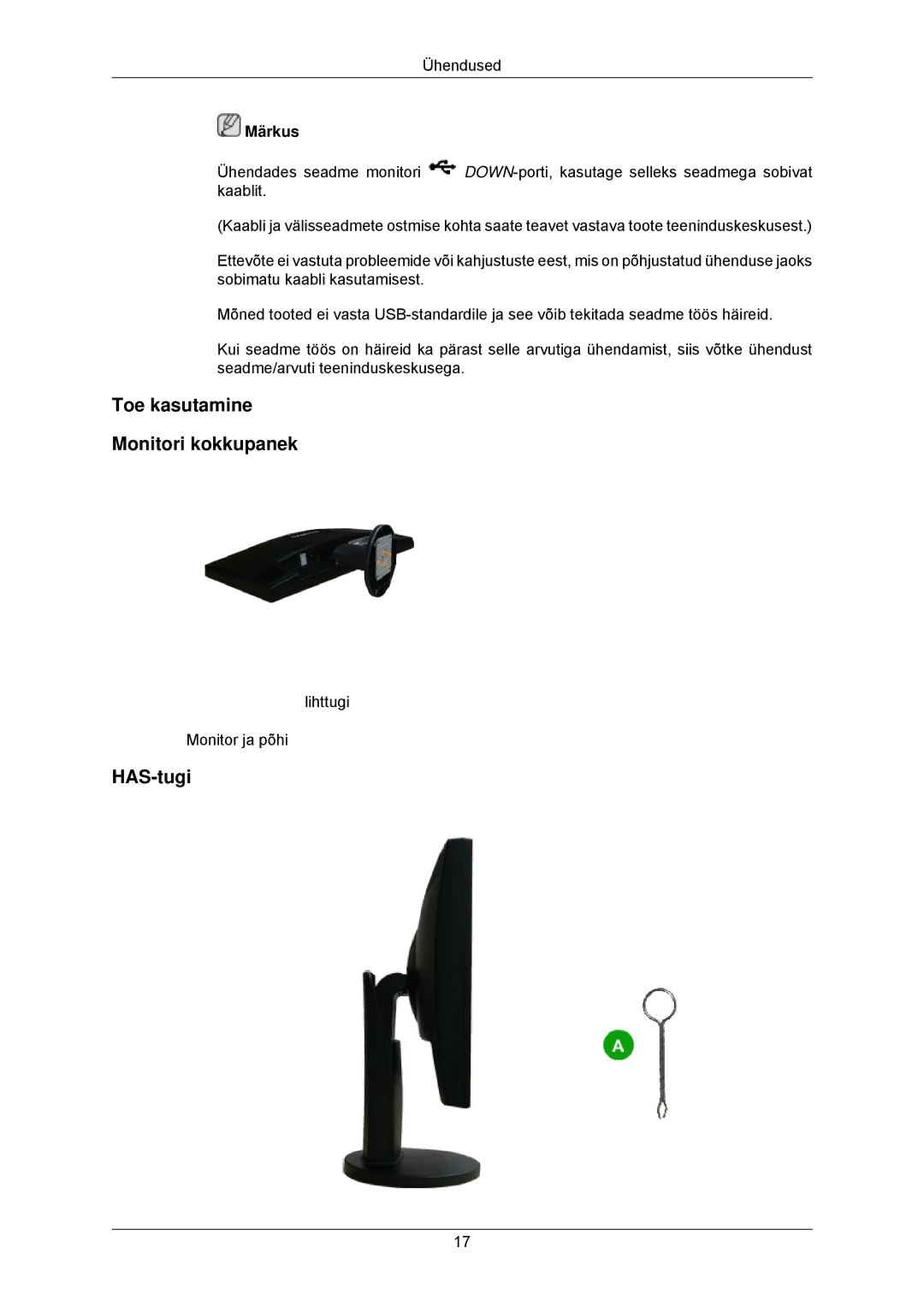 Samsung LS23MYZABC/EDC, LS23MYZABCA/EN manual Toe kasutamine Monitori kokkupanek, HAS-tugi 