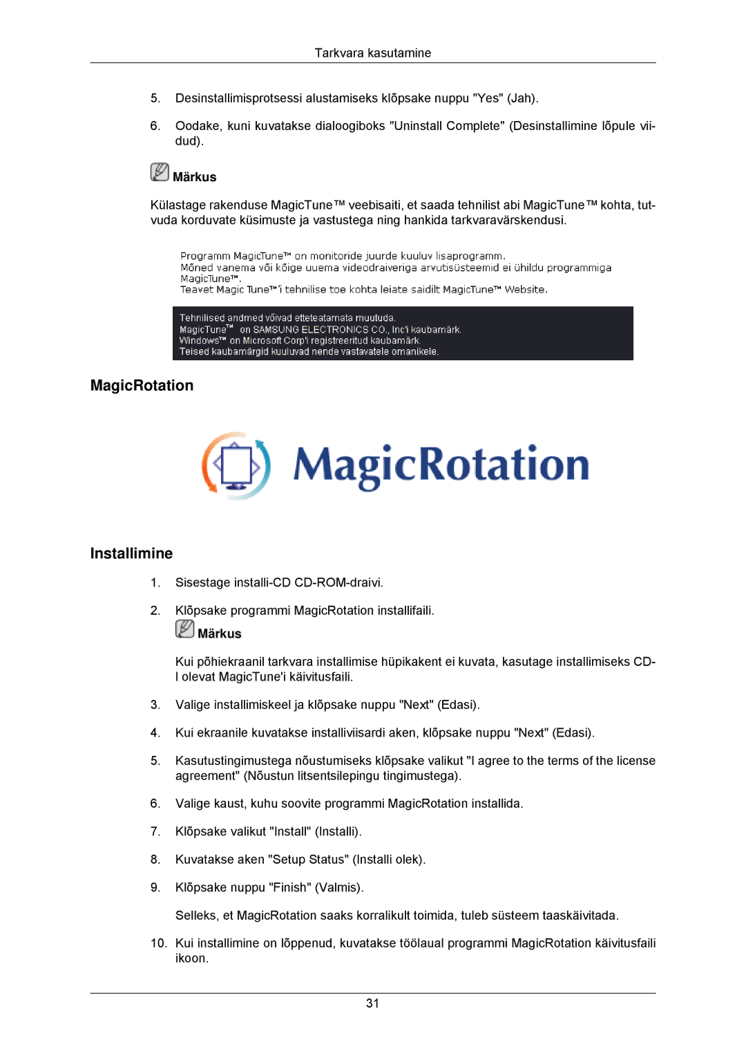 Samsung LS23MYZABC/EDC, LS23MYZABCA/EN manual MagicRotation Installimine 