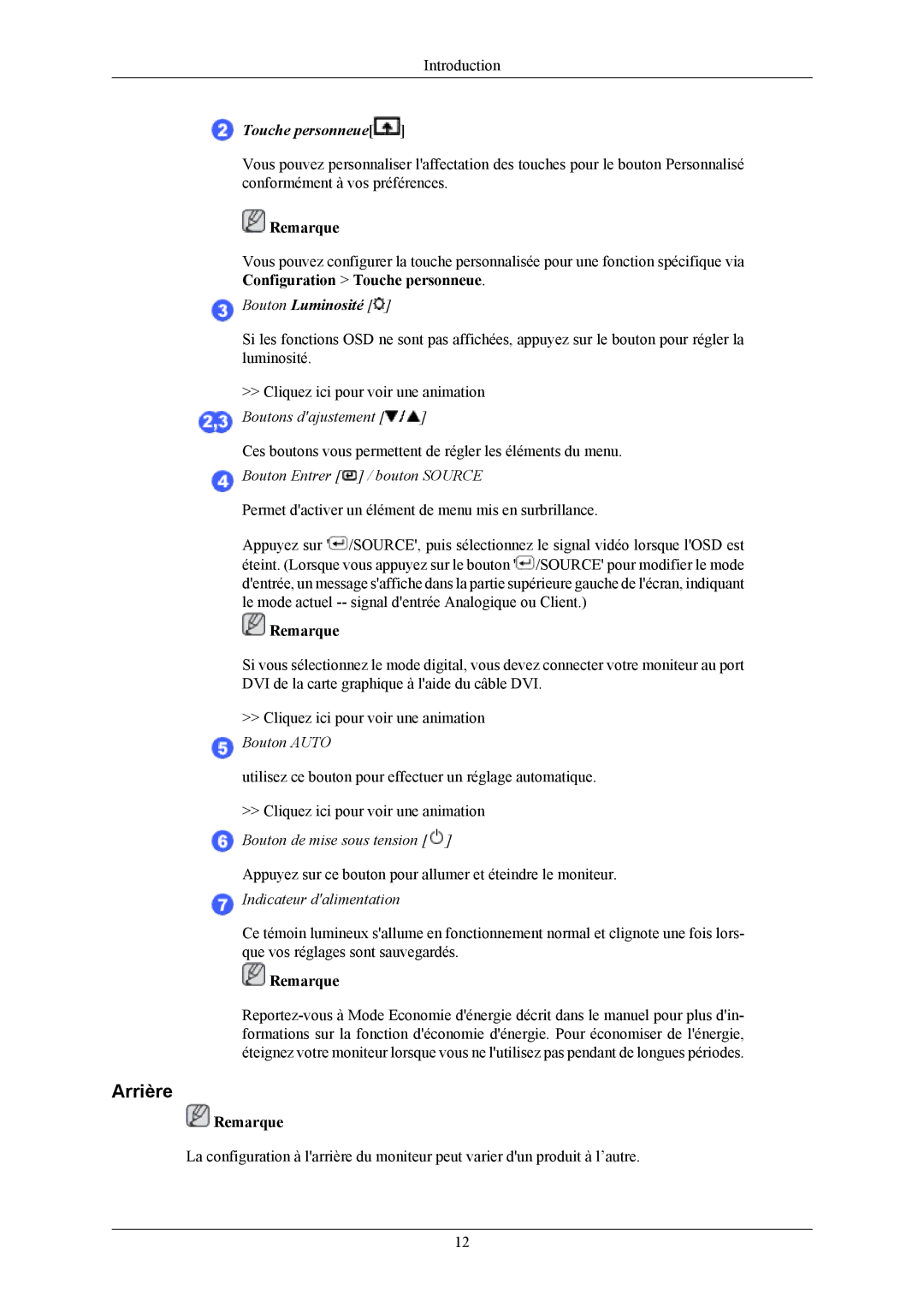 Samsung LS24MYKABCA/EN, LS23MYZABC/EDC, LS24MYKABC/EDC, LS23MYZABCA/EN manual Arrière, Touche personneue 