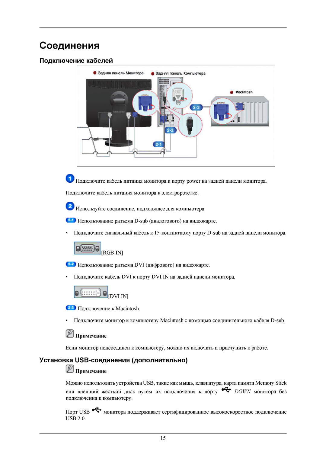 Samsung LS23MYZABCA/EN, LS23MYZABC/EDC, LS24MYKABCA/EN manual Подключение кабелей, Установка USB-соединения дополнительно 