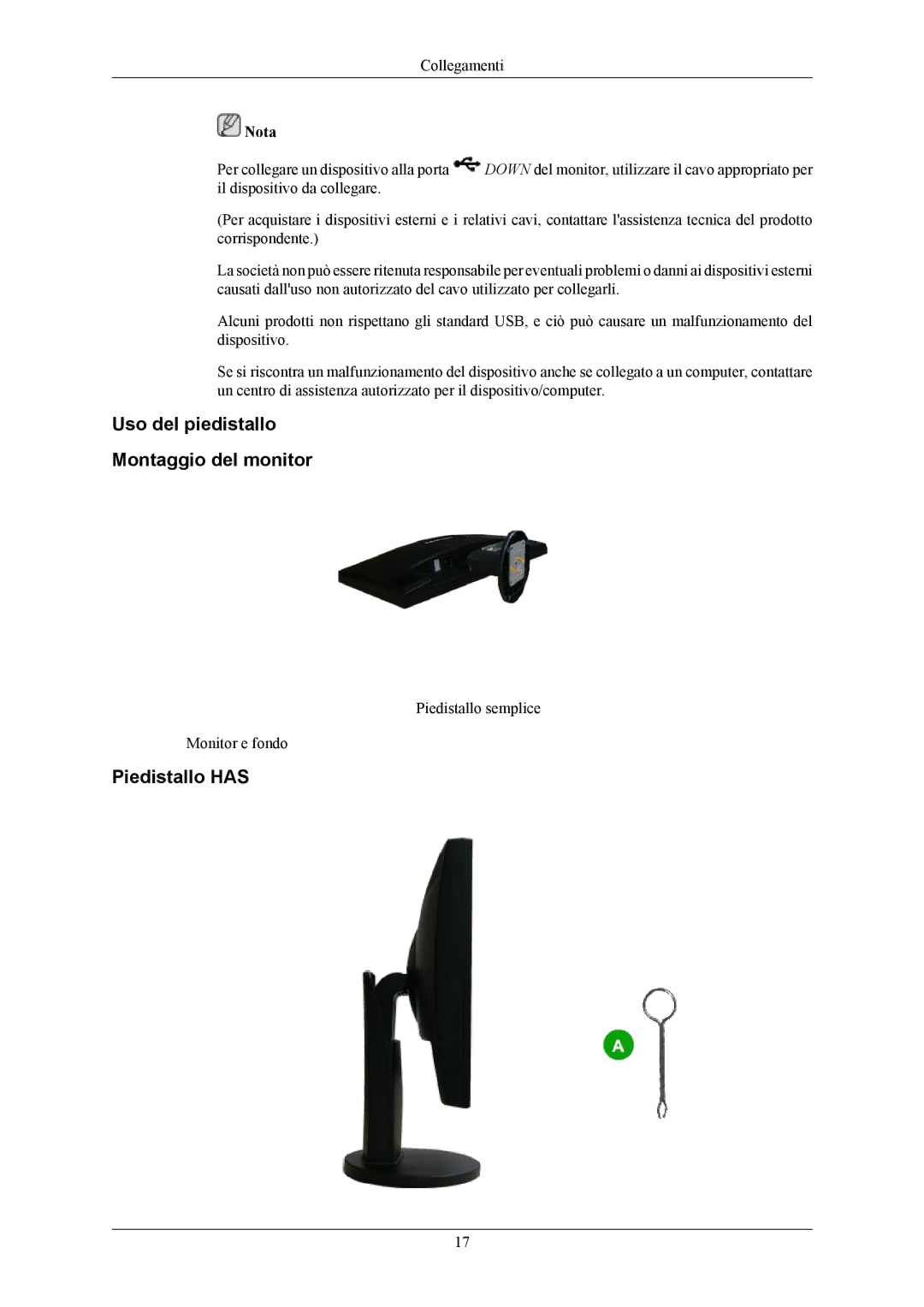 Samsung LS23MYZABC/EDC, LS24MYKABC/EDC manual Uso del piedistallo Montaggio del monitor, Piedistallo has 