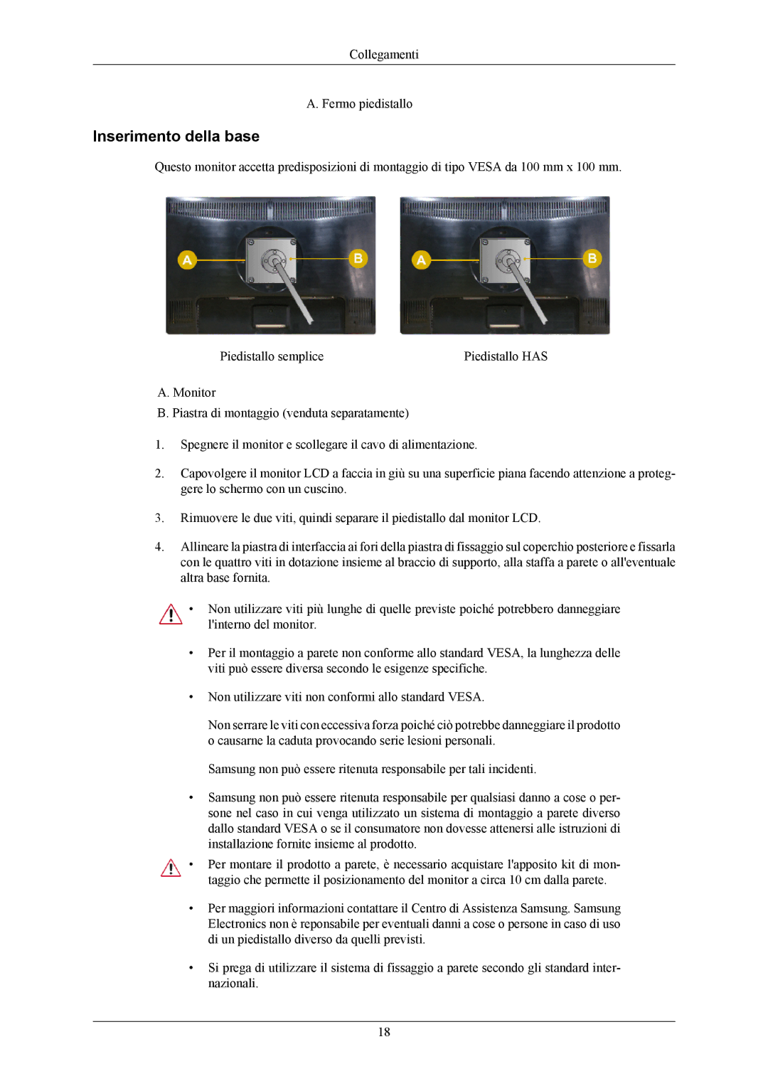 Samsung LS24MYKABC/EDC, LS23MYZABC/EDC manual Inserimento della base 