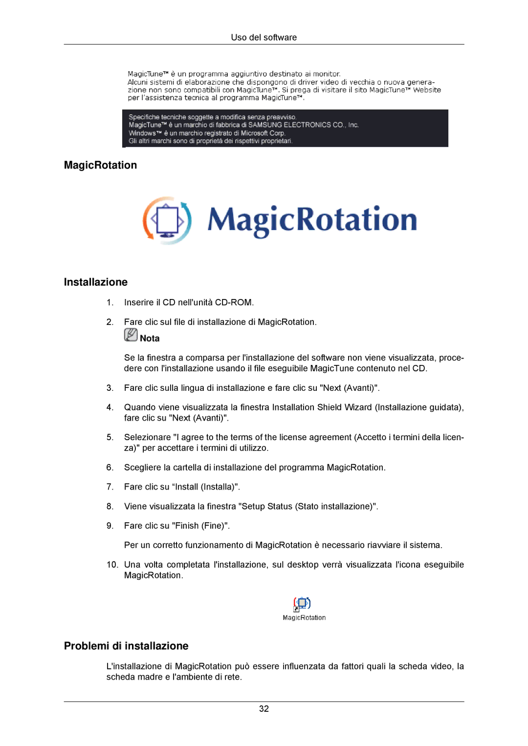 Samsung LS23MYZABC/EDC manual MagicRotation Installazione 