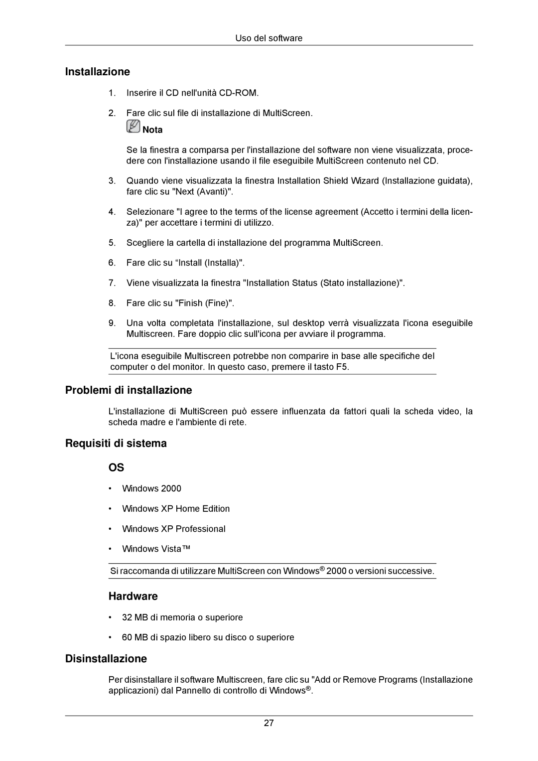 Samsung LS23MYZABC/EDC manual Installazione 