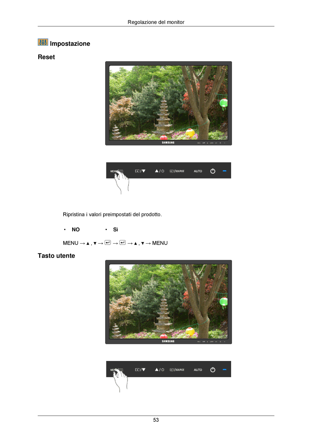 Samsung LS23MYZABC/EDC manual Impostazione Reset, No Sì 
