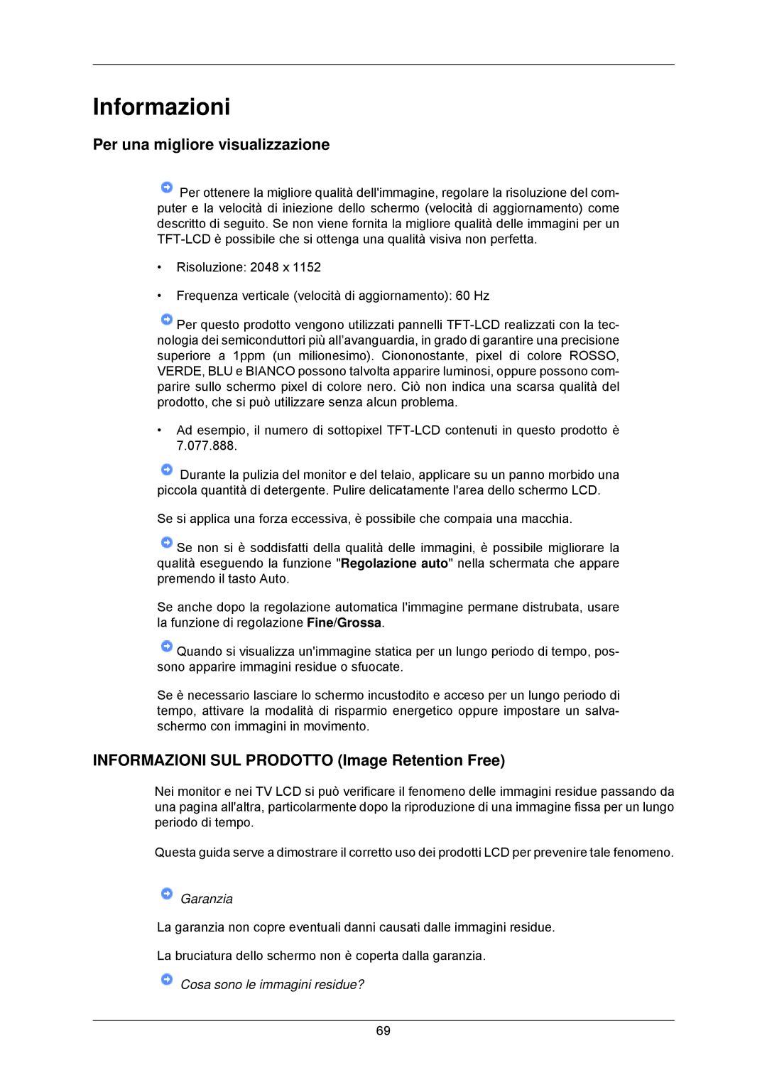 Samsung LS23MYZABC/EDC manual Per una migliore visualizzazione, Informazioni SUL Prodotto Image Retention Free 