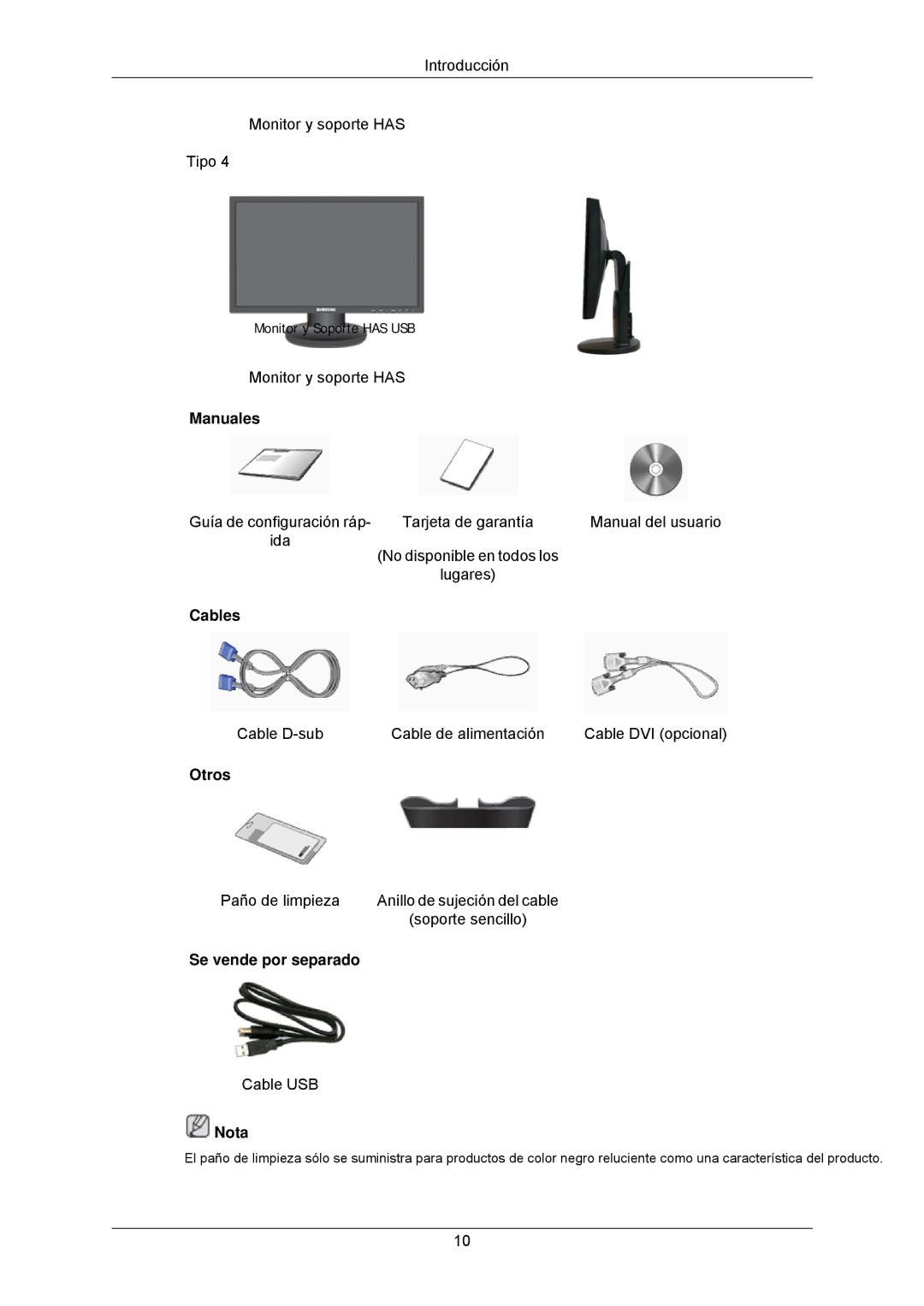 Samsung LS23MYZABC/EDC manual Manuales, Cables, Otros, Se vende por separado 