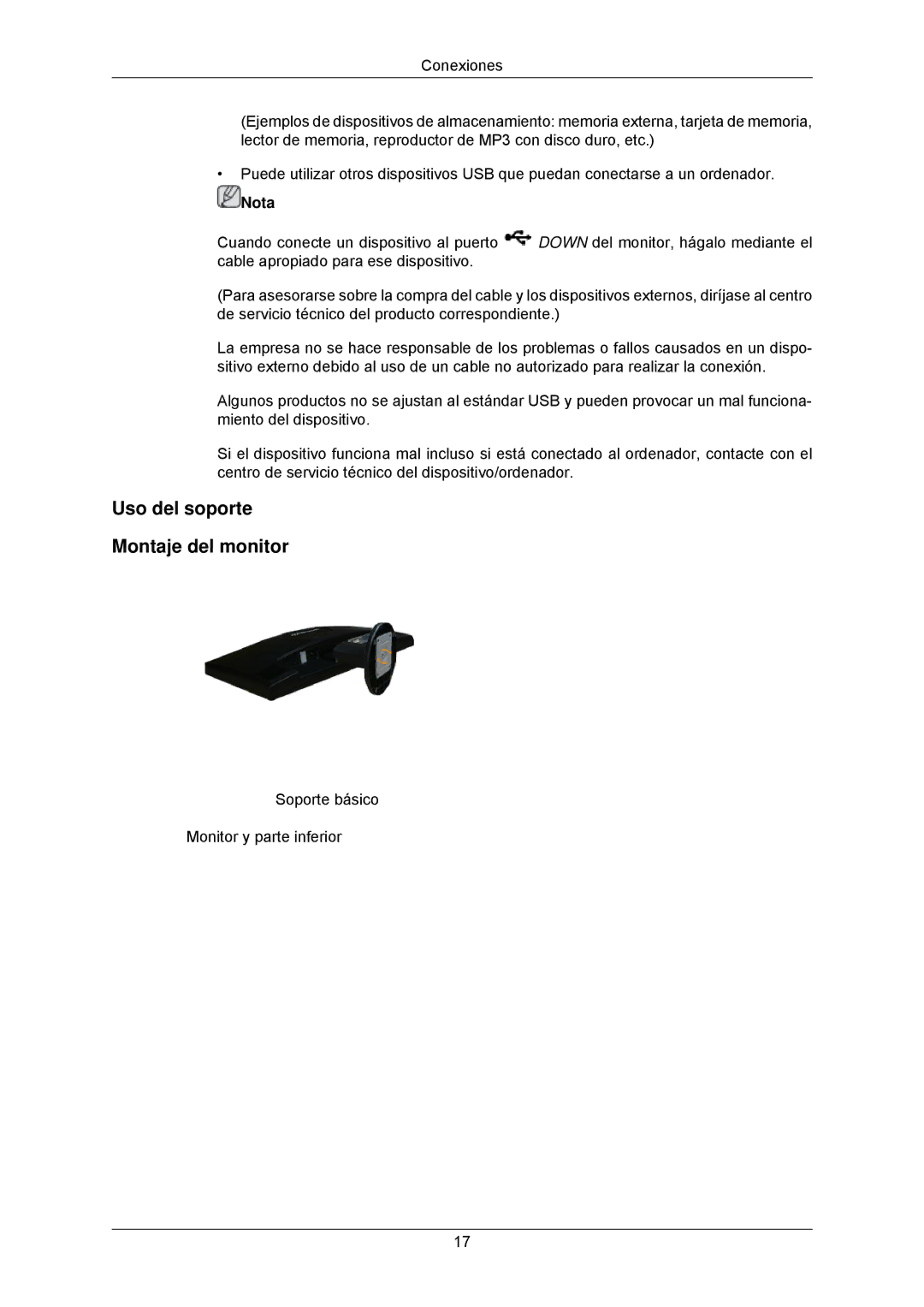 Samsung LS23MYZABC/EDC manual Uso del soporte Montaje del monitor 