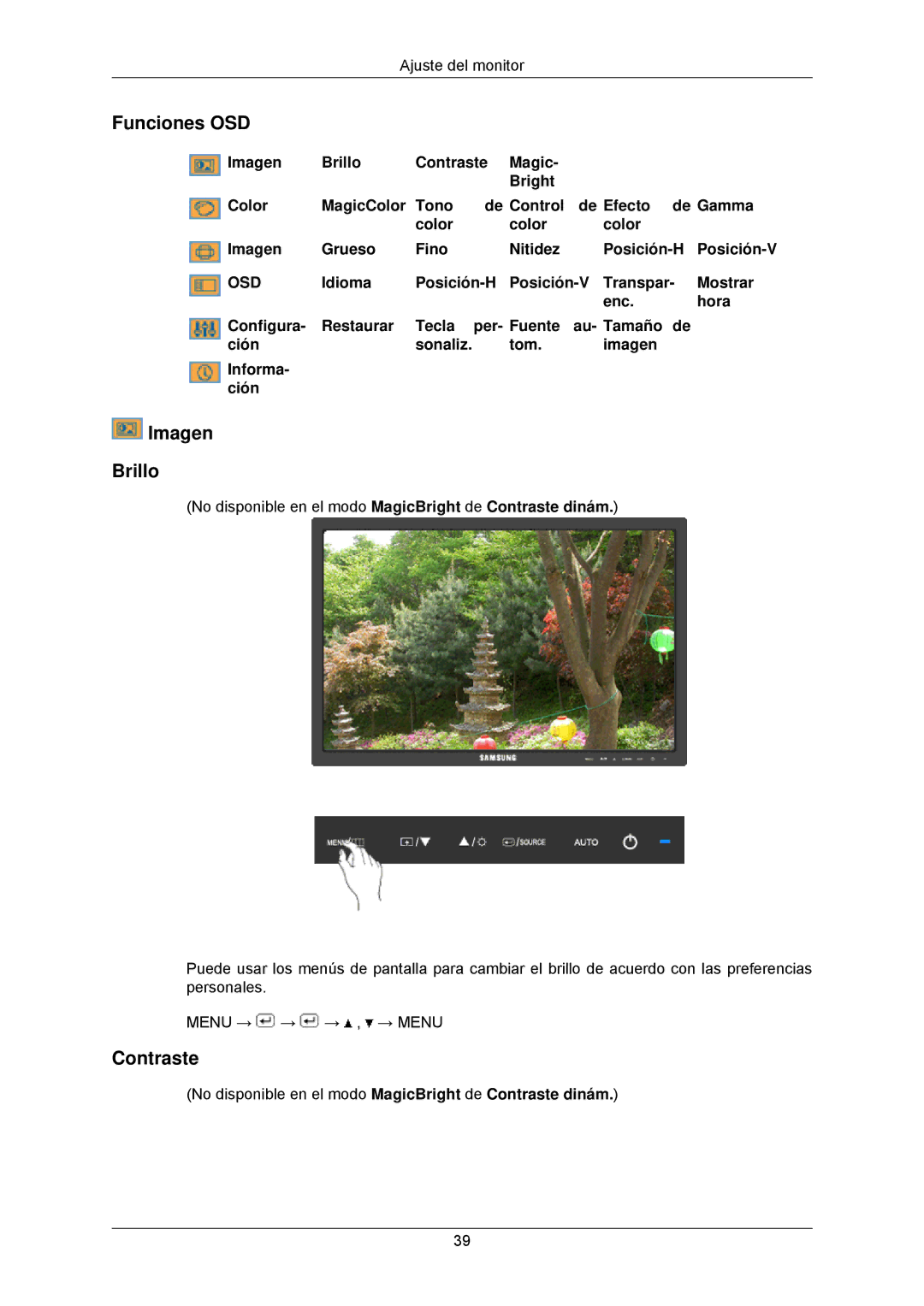 Samsung LS23MYZABC/EDC manual Funciones OSD, Imagen Brillo, Contraste 