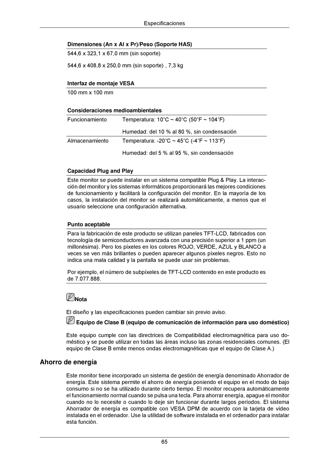 Samsung LS23MYZABC/EDC manual Ahorro de energía 