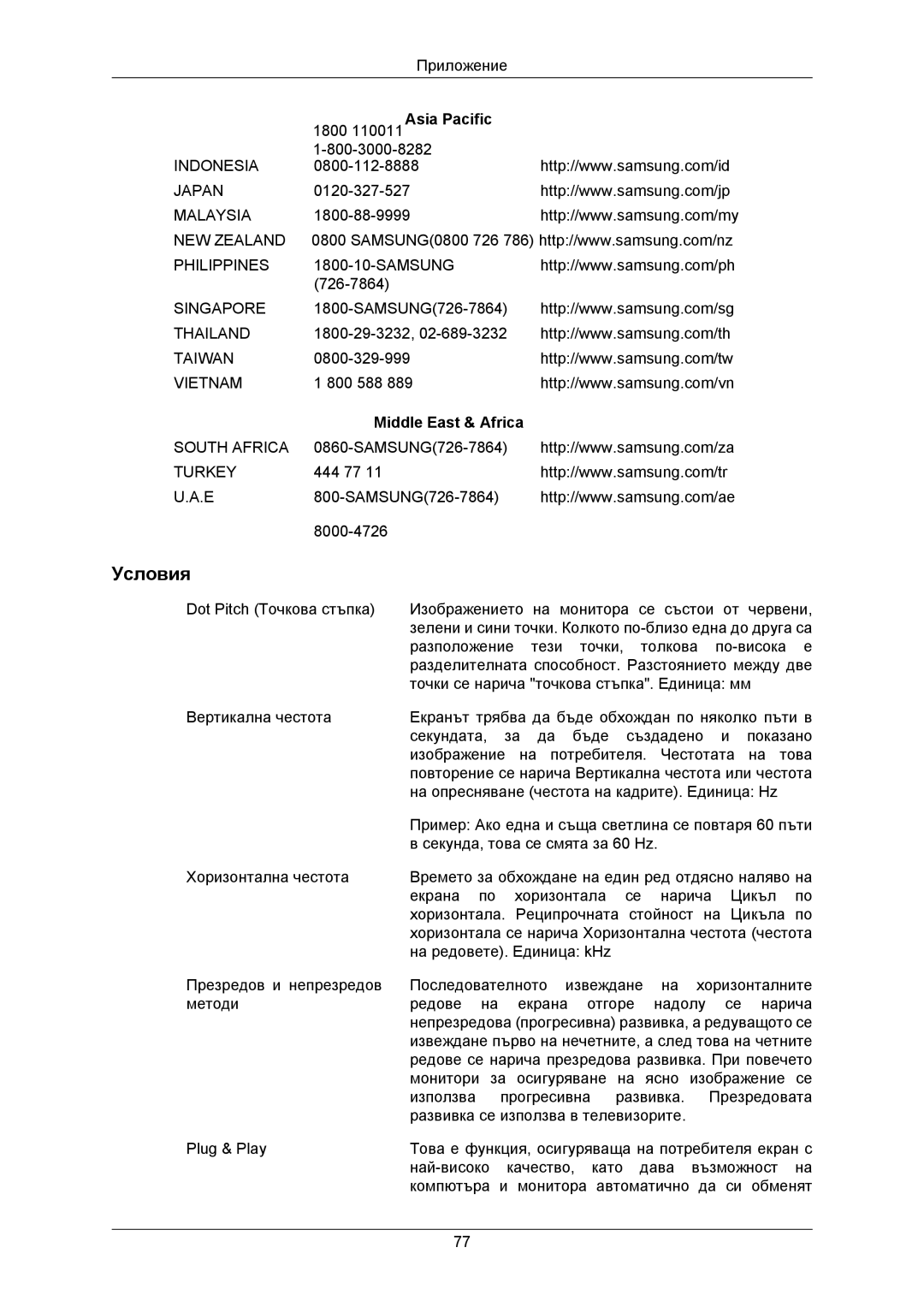 Samsung LS23MYZABC/EDC manual Условия, Middle East & Africa 