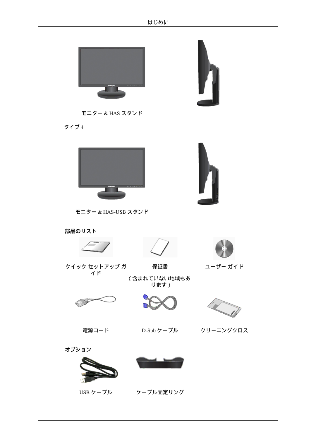 Samsung LS23MYZKBQ/XSJ manual モニター & Has-Usb スタンド, Sub ケーブル, Usb ケーブル 