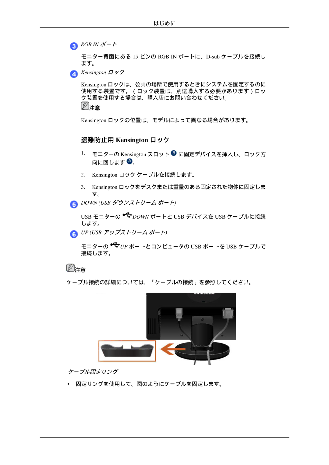 Samsung LS23MYZKBQ/XSJ manual 盗難防止用 Kensington ロック 