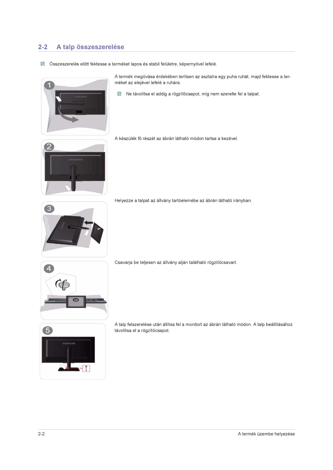 Samsung LS23NVMAB5/EN, LS23NVMAH5SEN, LS23NVMABW/ZA manual Talp összeszerelése 