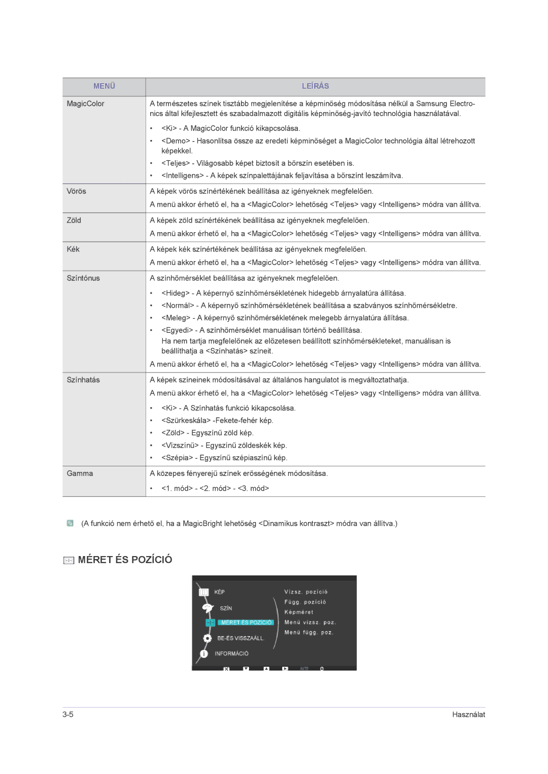 Samsung LS23NVMAB5/EN, LS23NVMAH5SEN, LS23NVMABW/ZA manual Méret ÉS Pozíció 