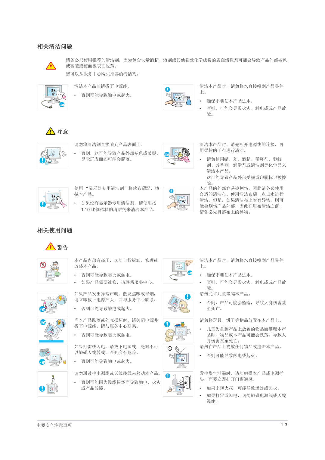 Samsung LS23NVMAH5SEN, LS23NVMAB5/EN, LS23NVMABW/ZA manual 相关清洁问题, 相关使用问题 